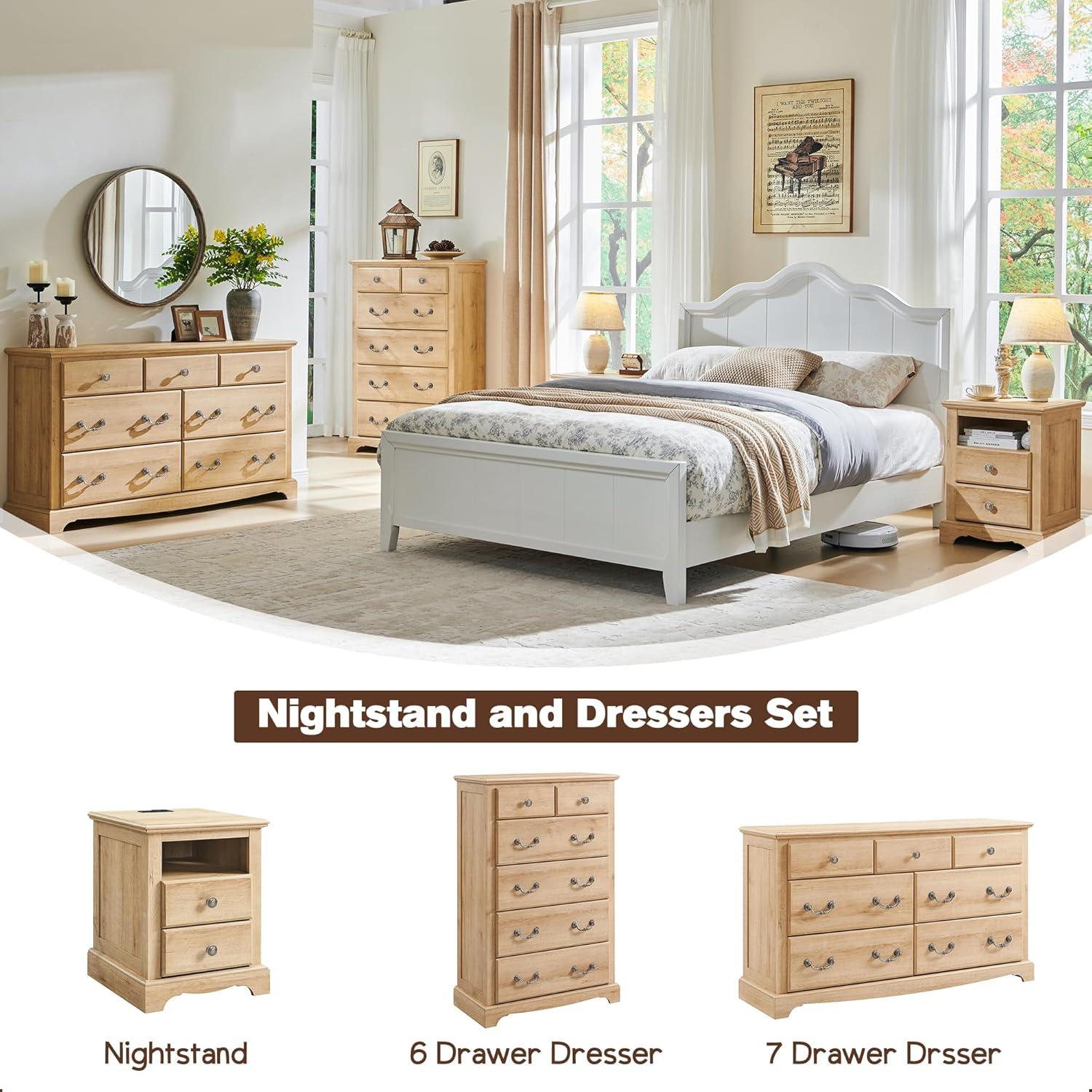 T4TREAM 7 Drawers Dresser Chests for Bedroom, Wood Vintage Chests of Drawers, Rustic Dressers Chset Organizer for Bedroom, Living Room, Hallway, Natural Oak