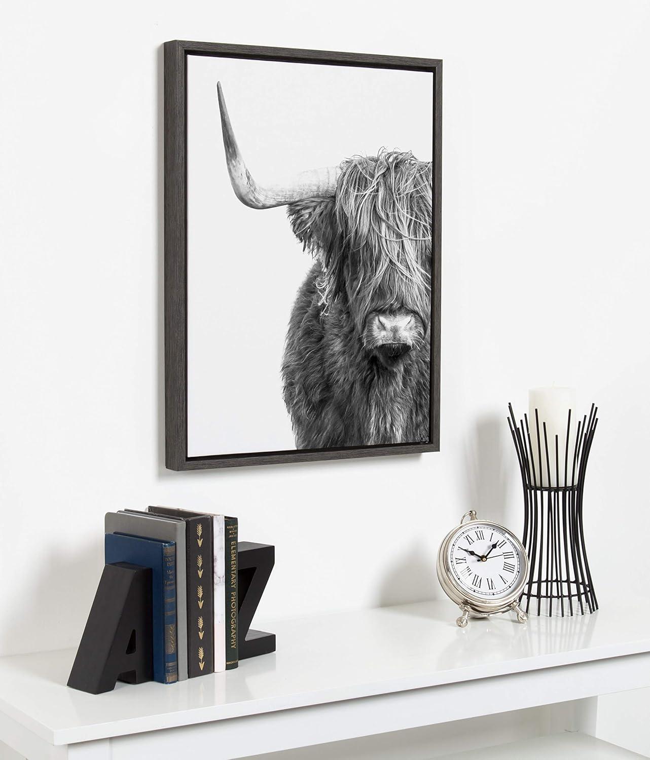 18" x 24" Sylvie Highland Cow Framed Canvas by Amy Peterson Gray: Wall Art Decor, Animal Theme - Kate & Laurel