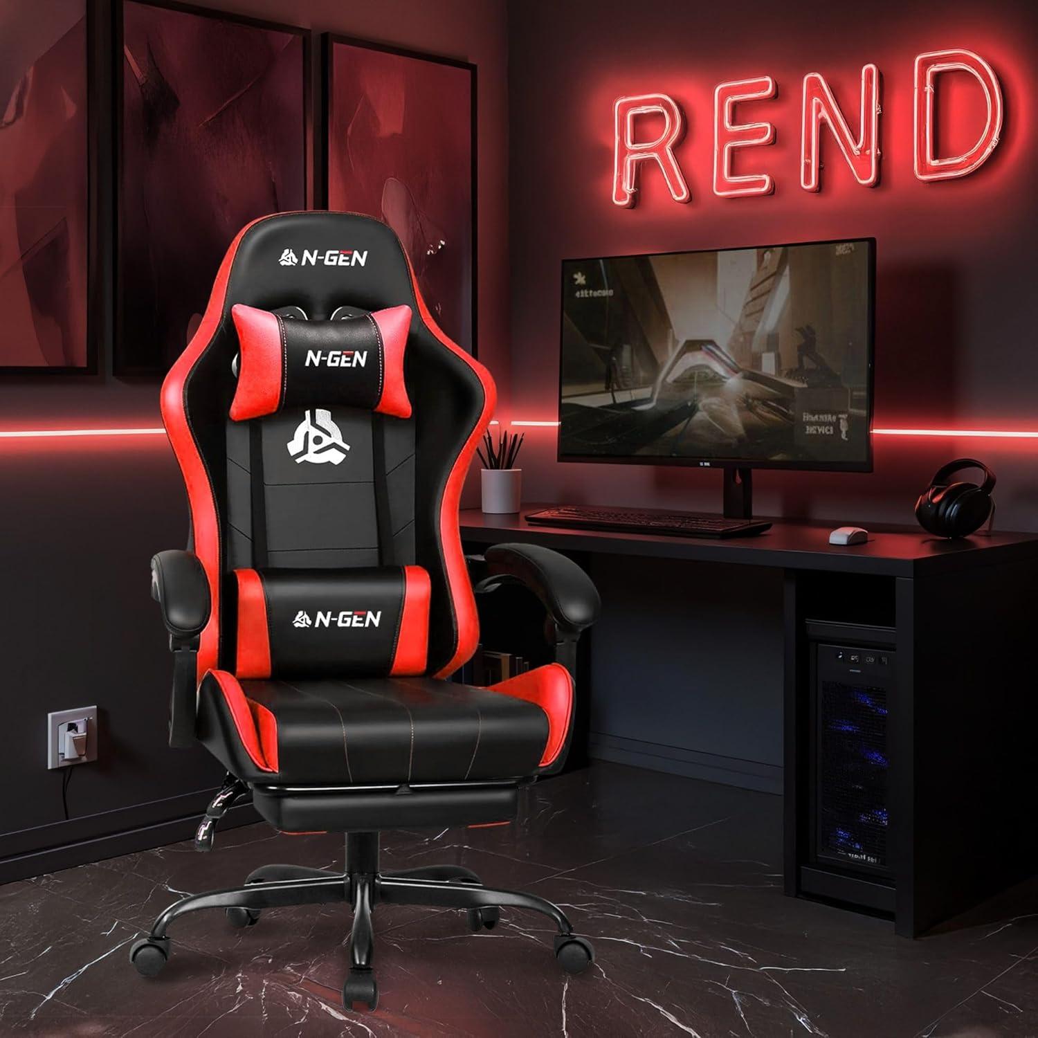 N-GEN Adjustable Ergonomic Faux Leather Swiveling PC & Racing Game Office Desk Chair with Flip-Up Arms