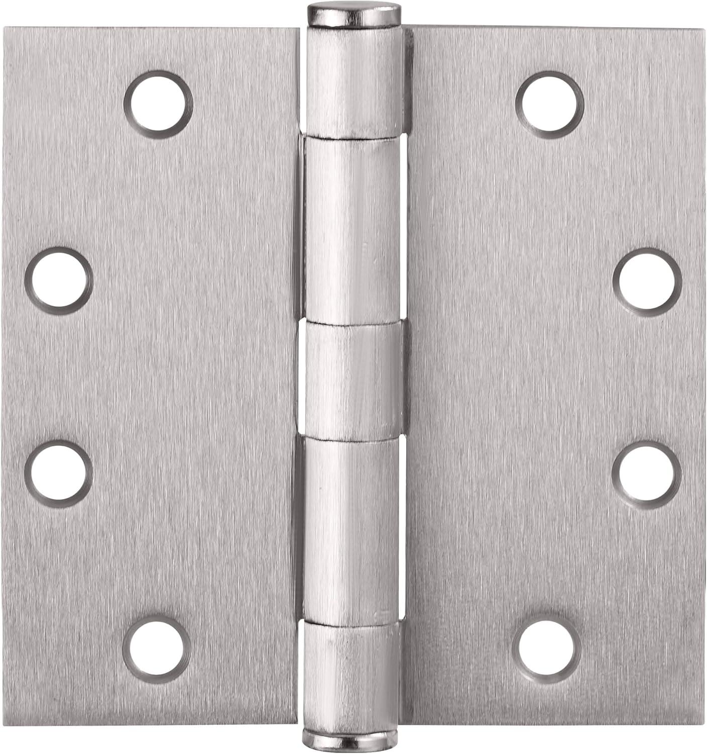 Satin Nickel 4.5-inch x 4.5-inch Square Steel Door Hinges 12-Pack