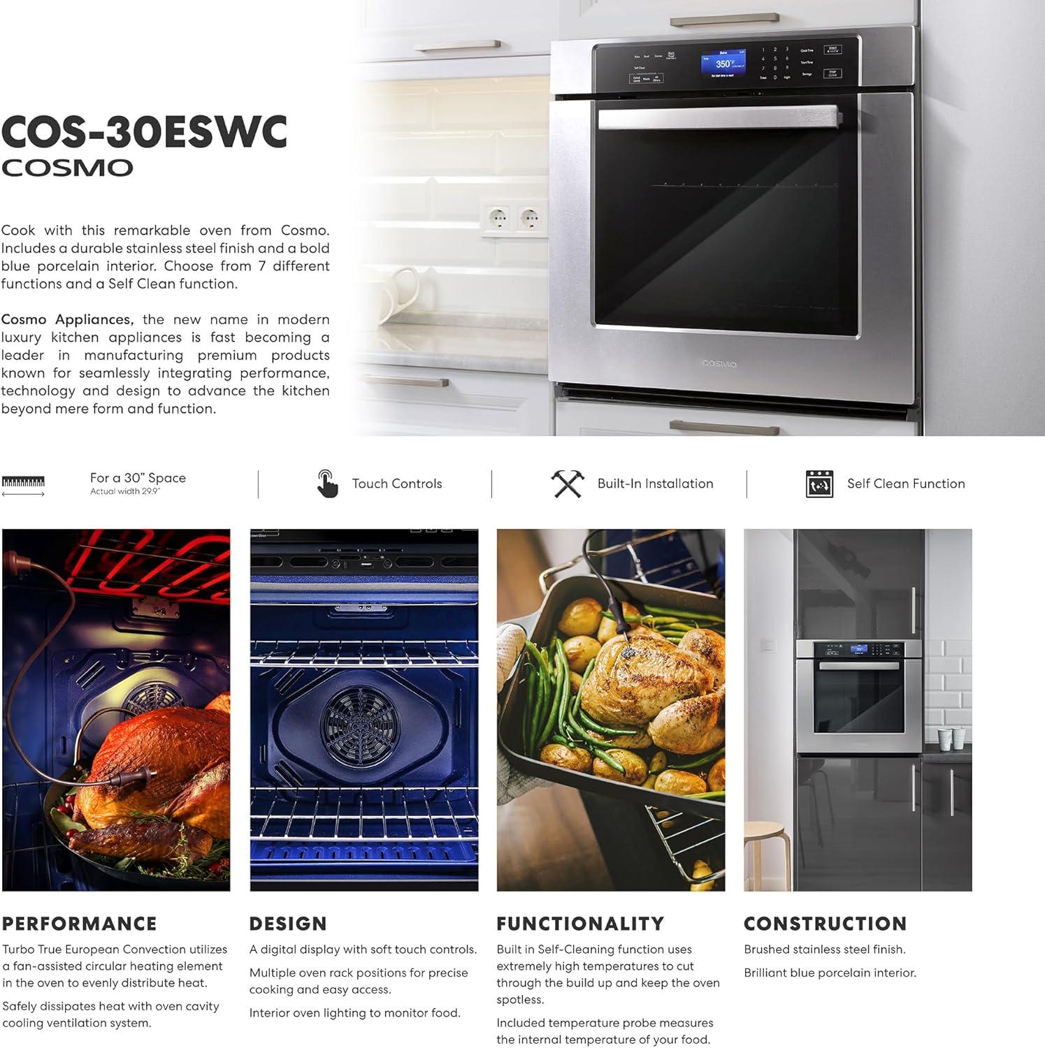 Cosmo COS-30ESWC 30 in. Self Cleaning Convection Electric Single Wall Oven