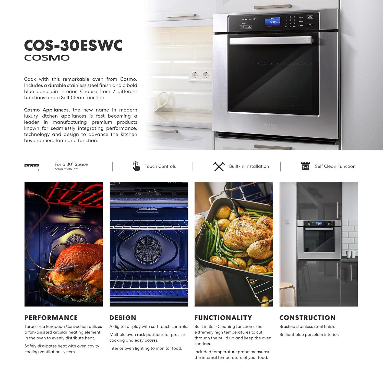 Cosmo COS-30ESWC 30 in. Self Cleaning Convection Electric Single Wall Oven
