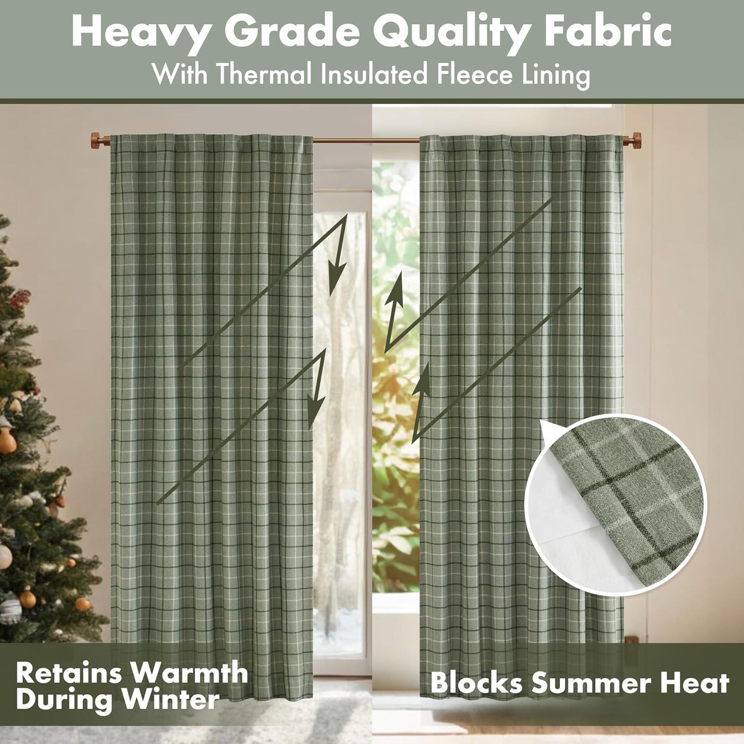 Anaheim Woven Plaid Room Darkening Thermal Fleece Lined Single Curtain Panel