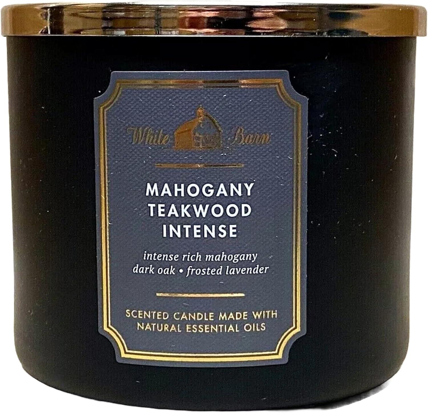 Bath & Body Works White Barn 3-Wick Candle, Mahogany Teakwood High Intensity, 14.5 oz, Scented Candle