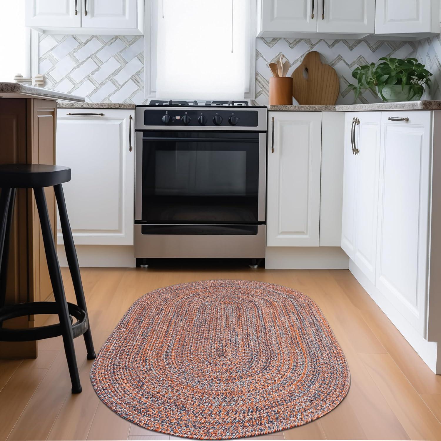 Super Area Rugs Farmhouse Braided Rug Navy, Light Blue, Red 2' x 3' 2' x 3' Navy