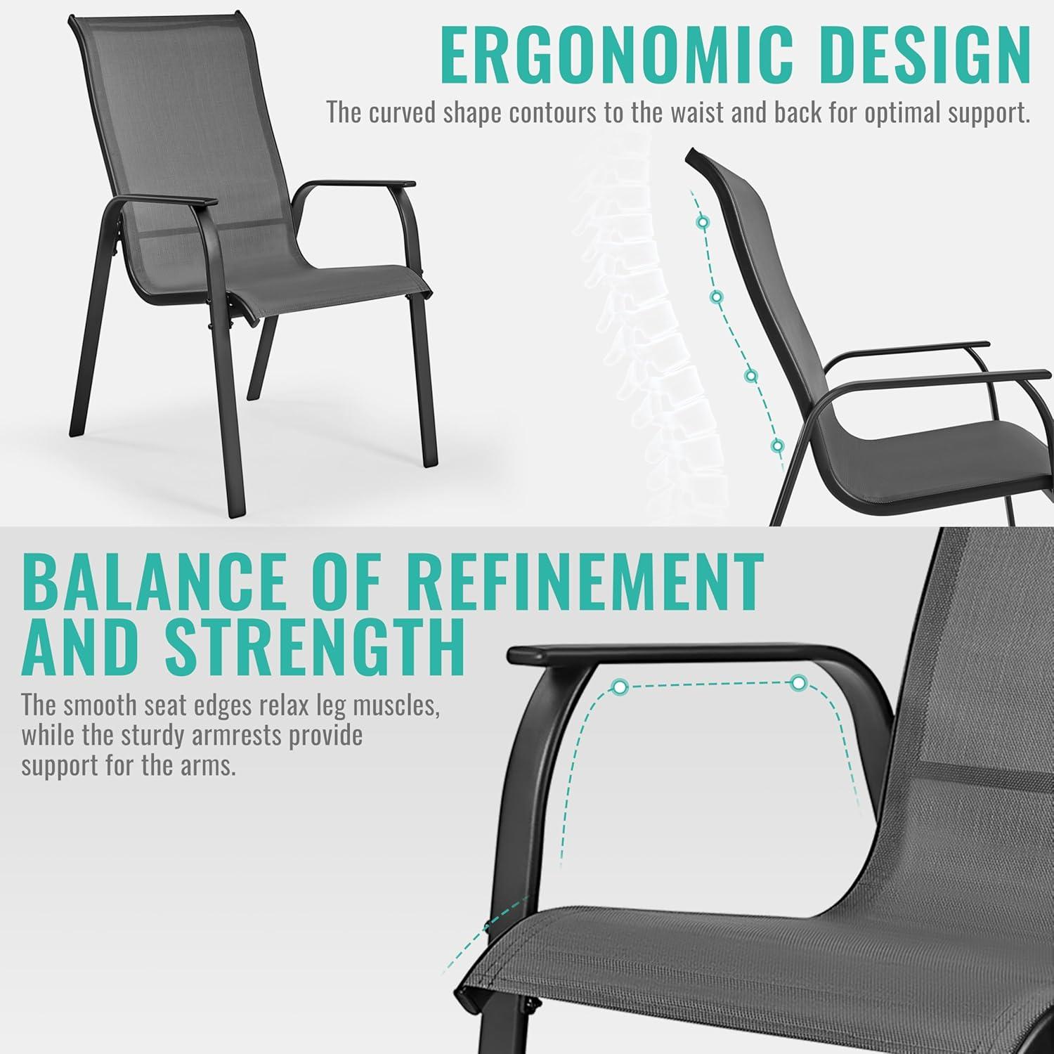 Yaheetech Set of 2 Outdoor Texteline Stackable Dining Chairs with Backrest/ Armrests for Garden, Lawn, Porch, Backyard Pool, Gray