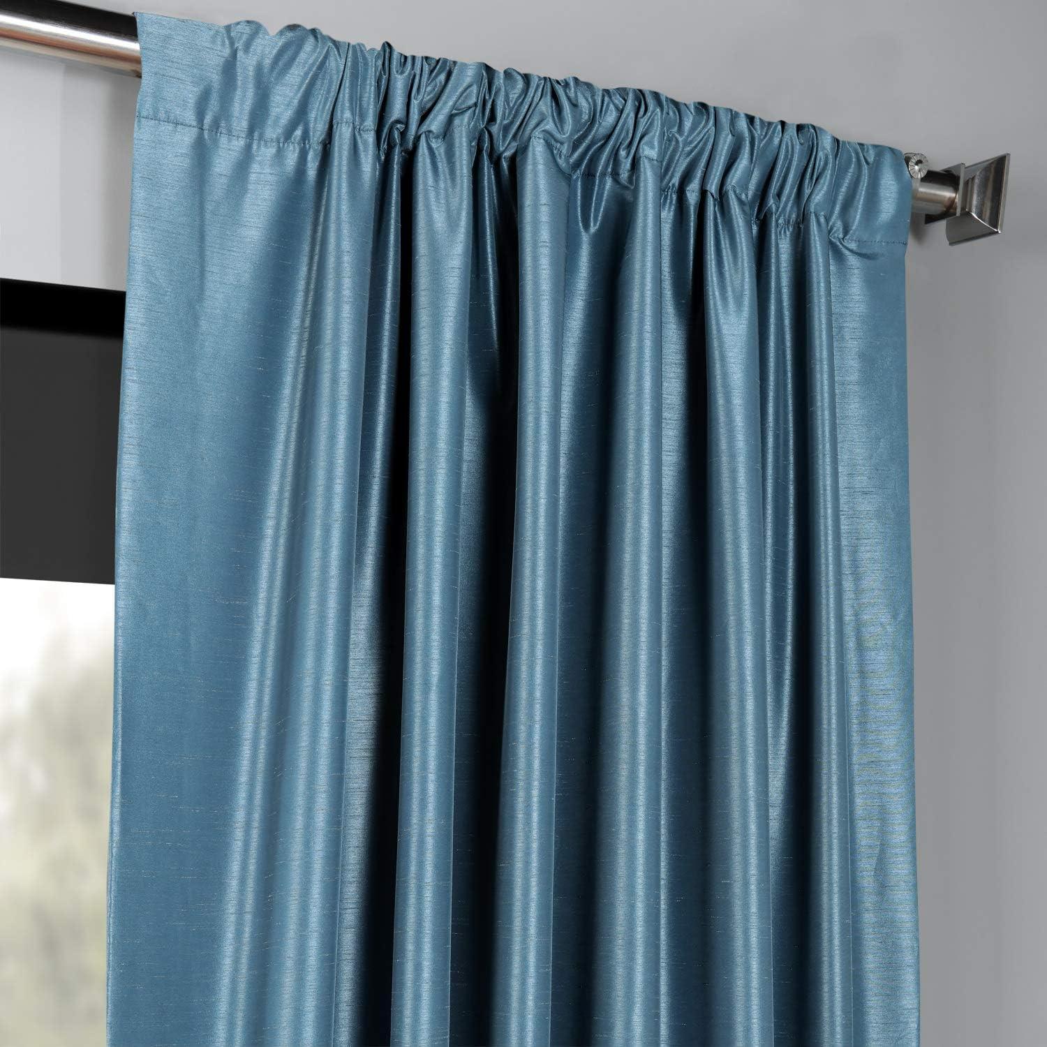 Nassau Blue Blackout Vintage Textured Faux Dupioni Silk Curtain (1 Panel), Nassau Blue, 50W X 96L