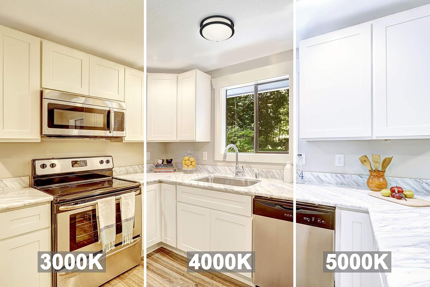 DESIGNERS FOUNTAIN Flush Mount Ceiling Light, 10 Inch Round LED DC Lighting Fixture Kitchen, Bedroom, Bathroom, and Hallway, Dimmable, 1150 Lumens, 3000K/4000K/5000K, Matte Black, EV1410C3C-43