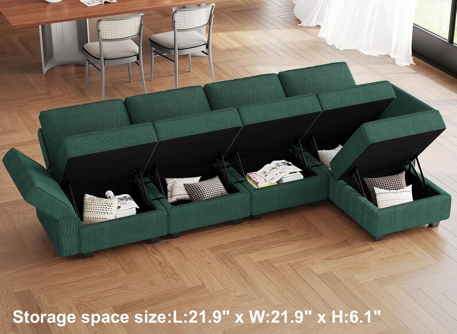 L Shaped Sofa Apartment Storage Couch Soft Corduroy Sofa Sectional Modular Sofa With Movable Ottoman