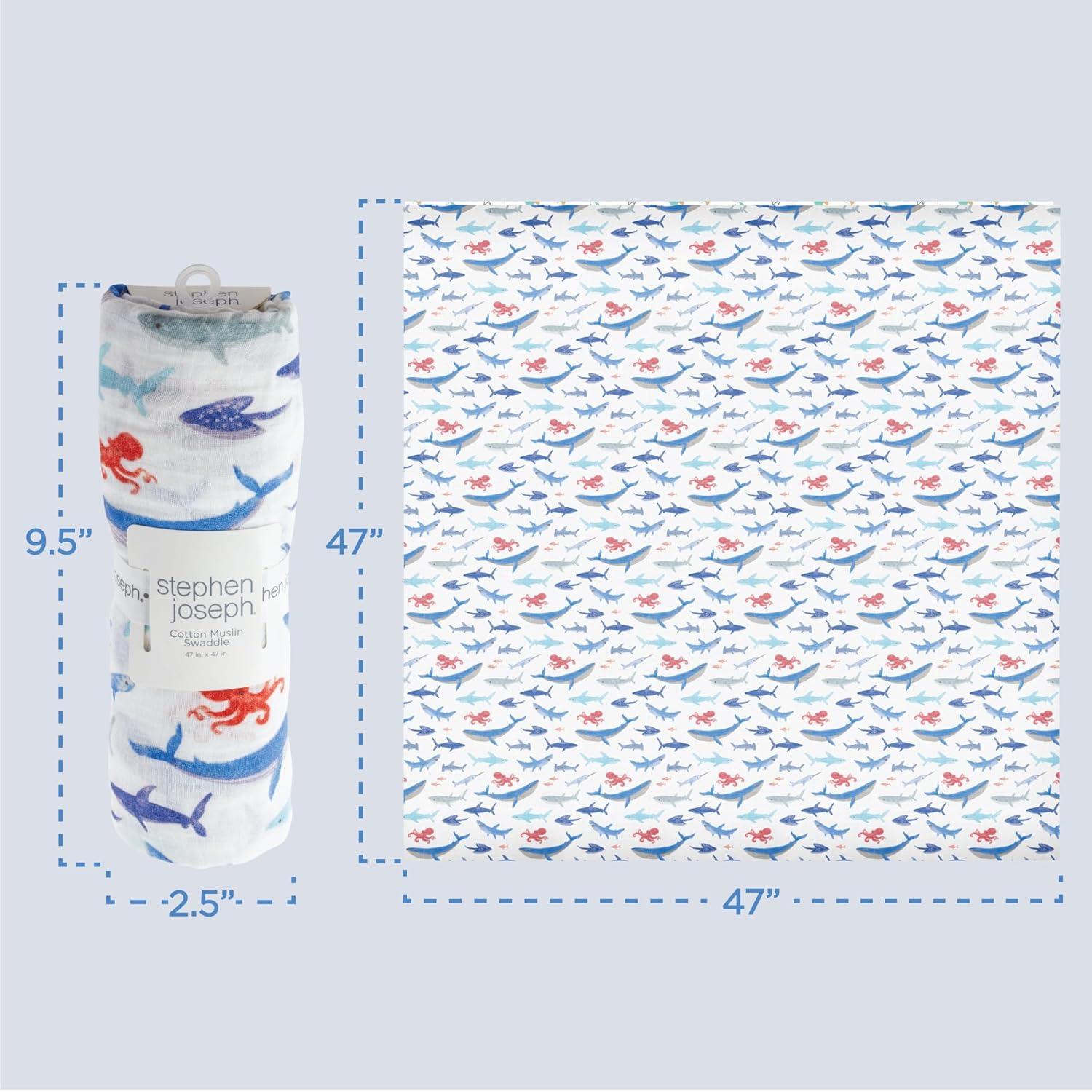 Stephen Joseph, Muslin Swaddle Blanket for Baby Girls and Boys, Newborn Receiving Blanket for Swaddling, 100% Cotton Baby Swaddle Wrap, Receiving Swaddle Wrap, 47 x 47 inches