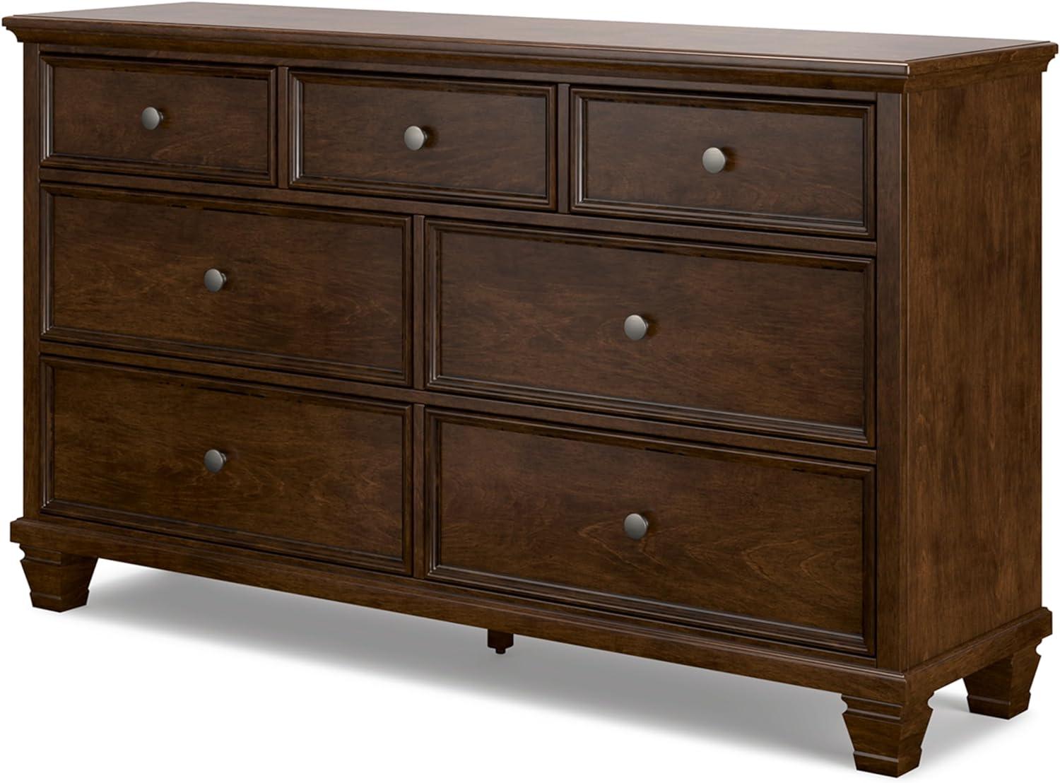 Transitional Farmhouse 62" Brown Dresser with Mirrored Dovetail Drawers