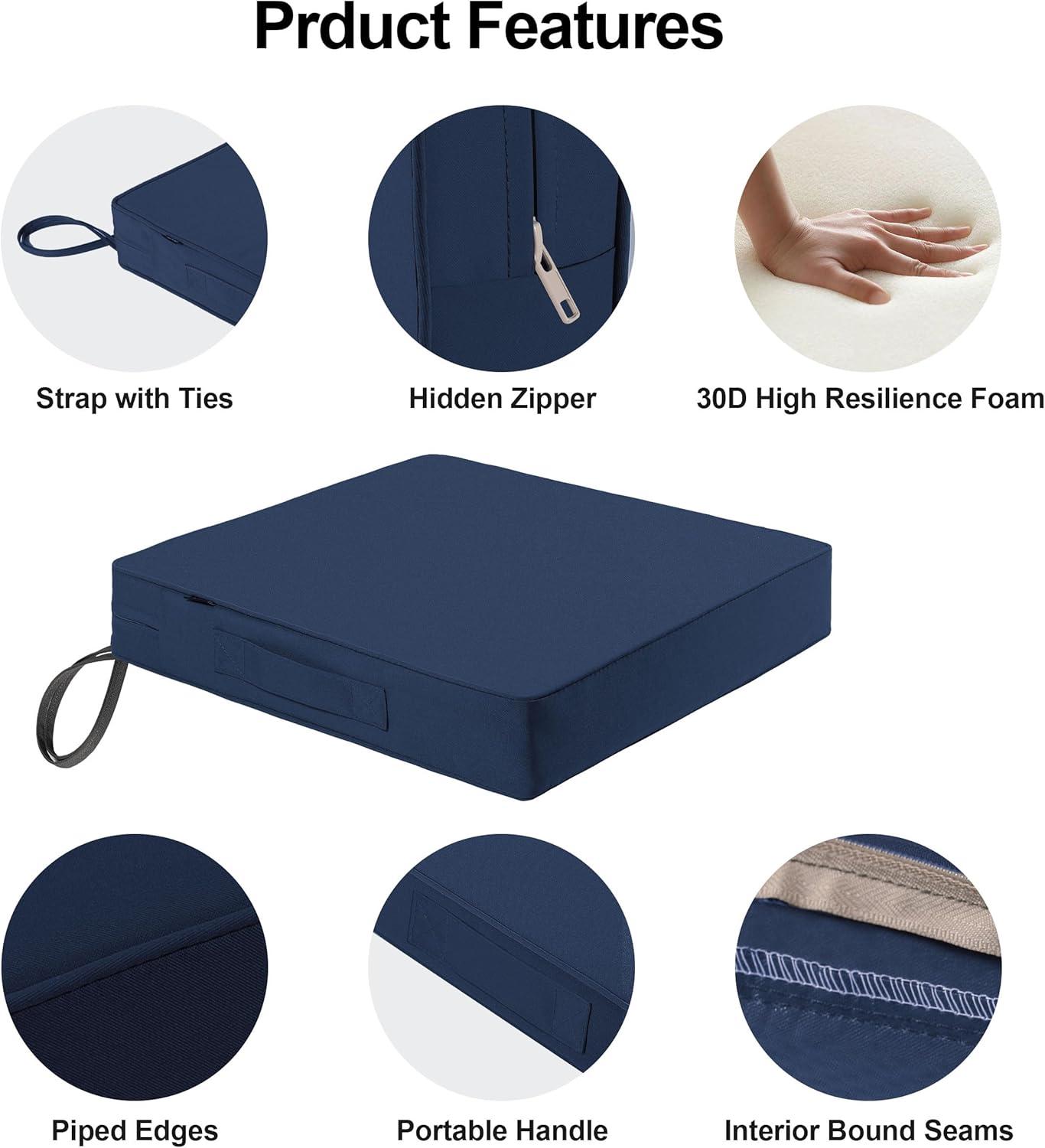 Dmsky Patio Chair Cushion,19 x 19 x 3.7 Inch Outdoor Chair Cushions for Patio Furniture,Waterproof Seat Cushions with Ties, Garden Sofa Couch Chair Pads with Handle Set of 2(Blue)…