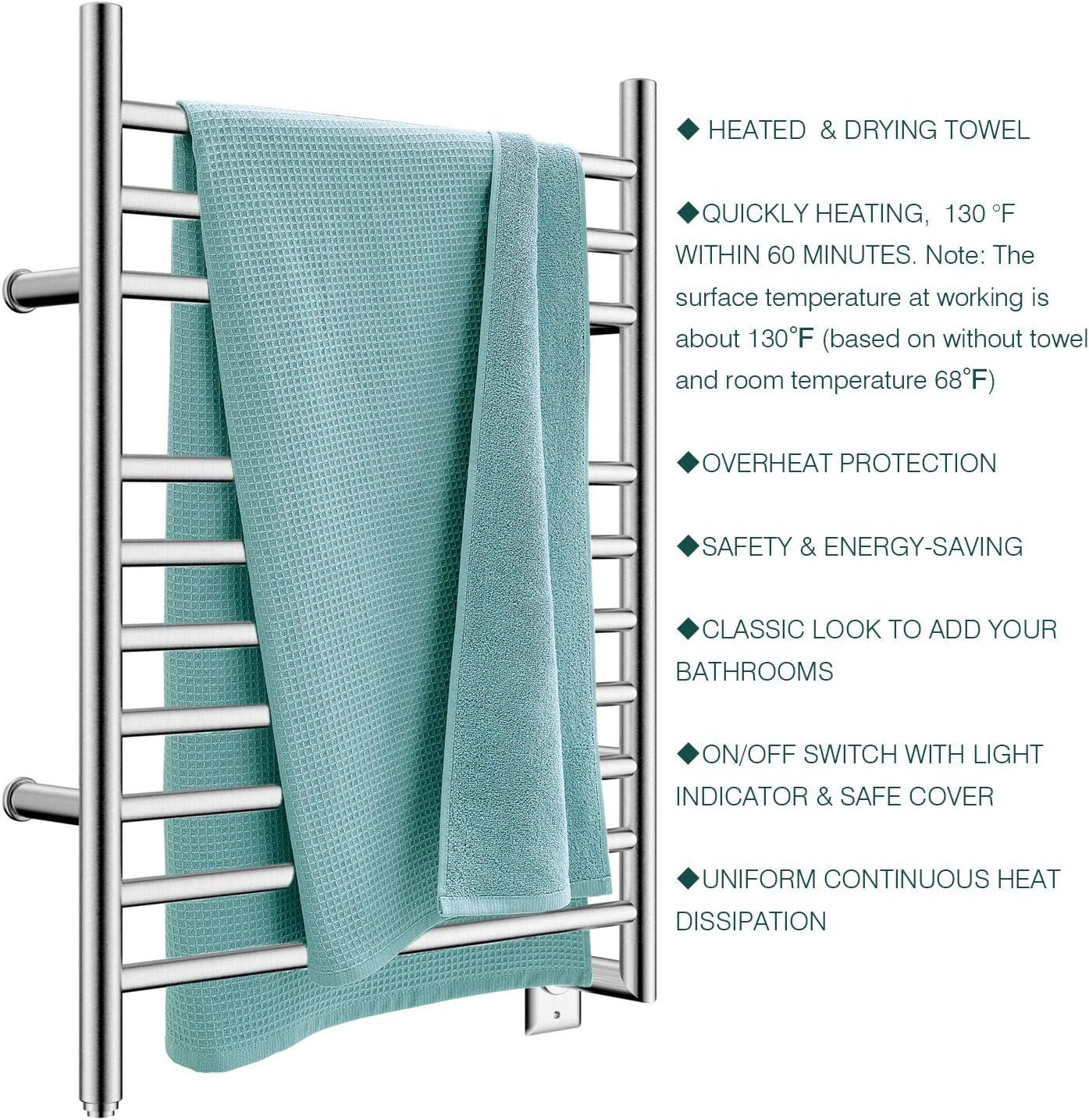 HEATGENE Towel Warmer, Heated Towel Warmer Rack, Wall-Mounted Hardwired/Plug-in Electric Towel Warmers for Bathroom, Hot Towel Rails - Matte Black