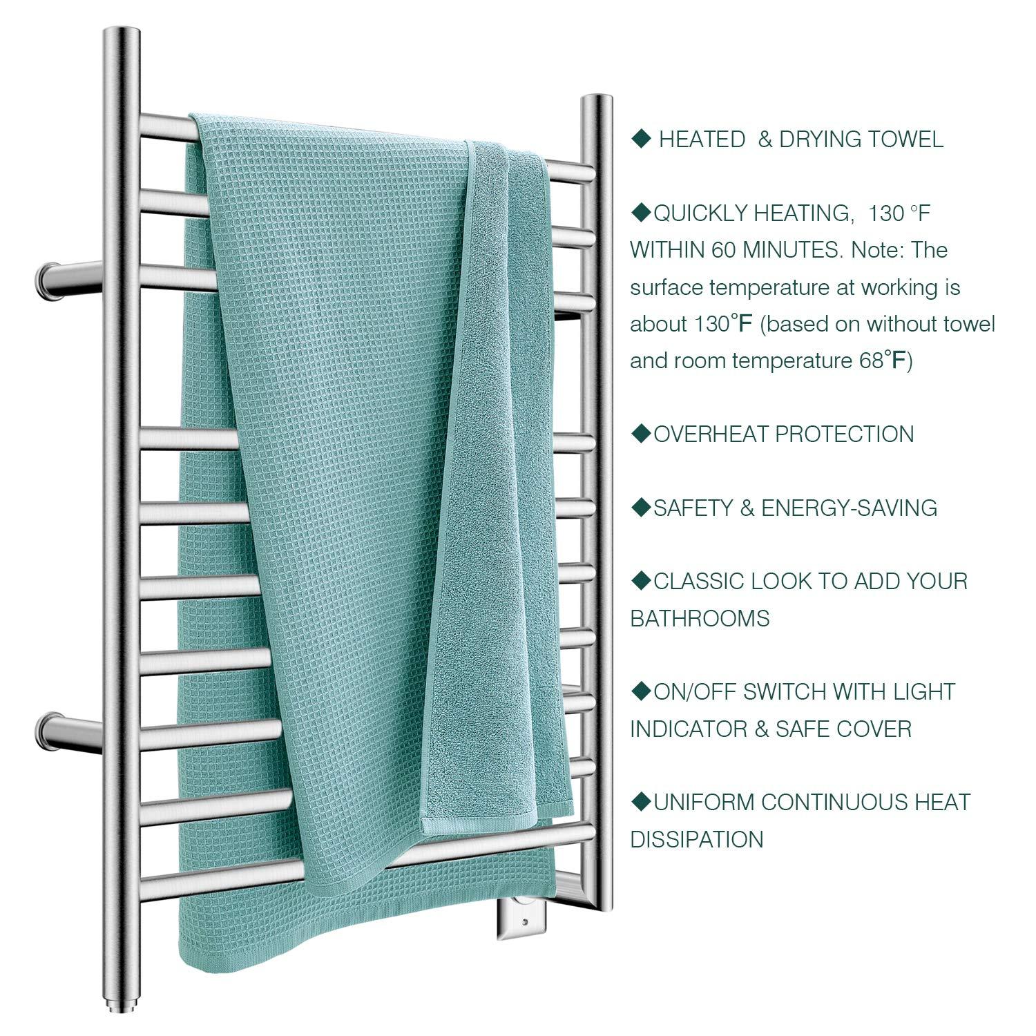 HEATGENE Towel Warmer, Heated Towel Warmer Rack, Wall-Mounted Hardwired/Plug-in Electric Towel Warmers for Bathroom, Hot Towel Rails - Matte Black