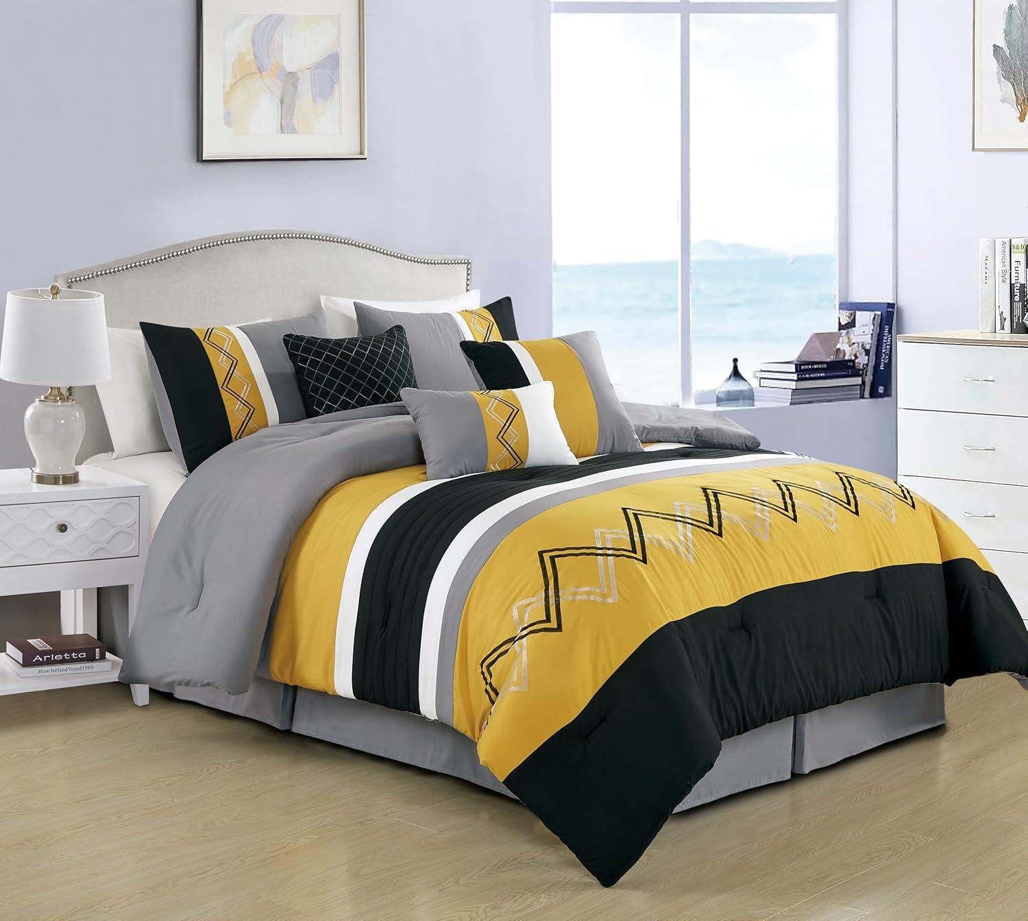 Chezmoi Collection Microfiber Modern & Contemporary 7 Piece Comforter Set