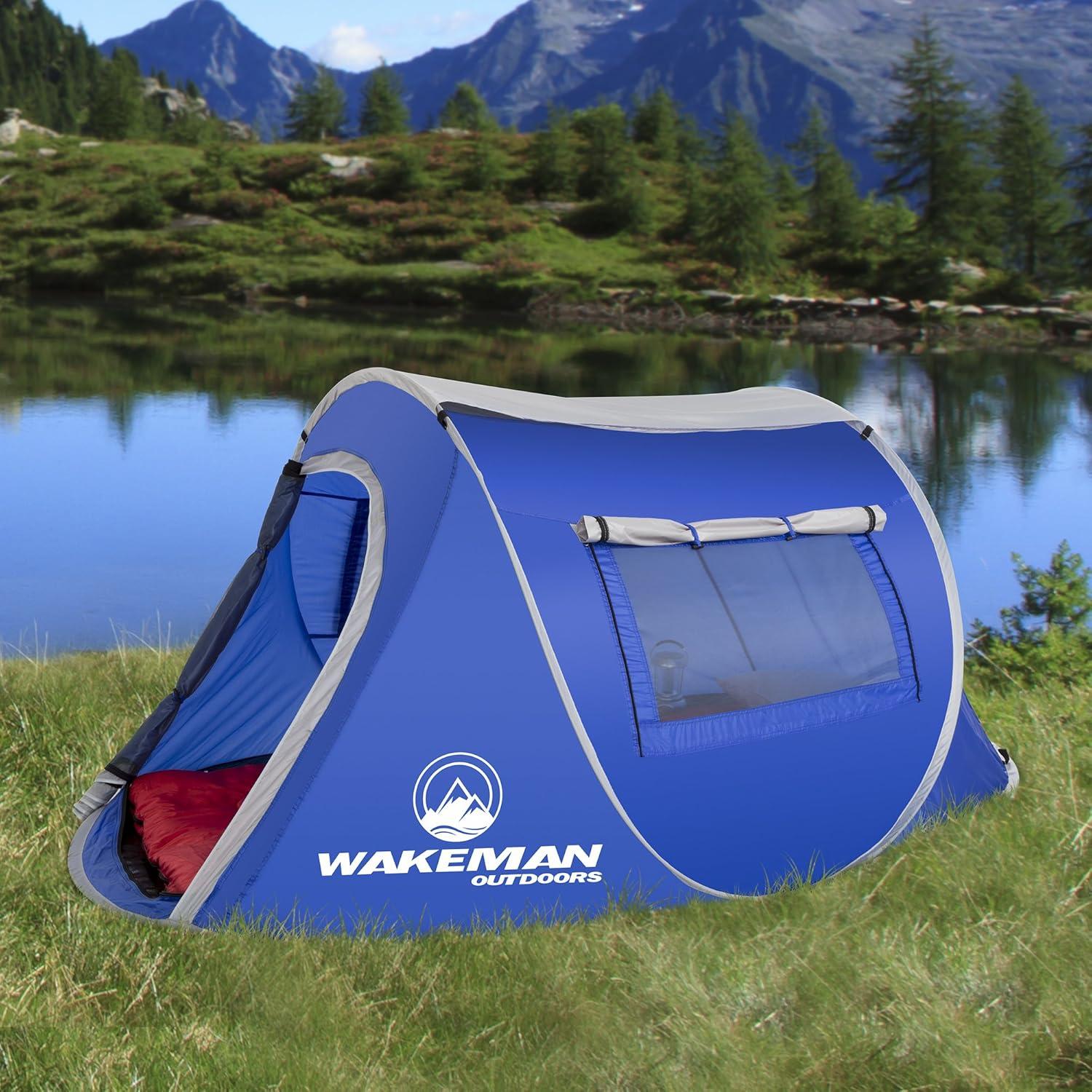 Blue 2-Person Three-Season Pop-Up Camping Tent with Carry Bag