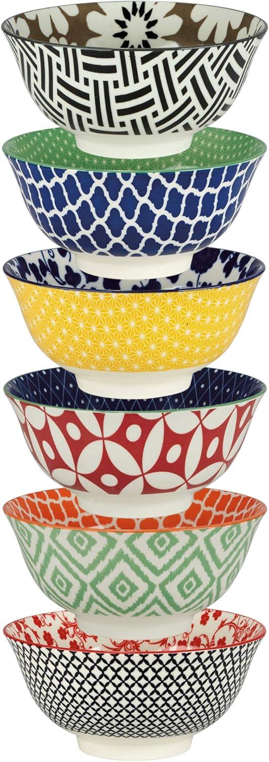 Soho Multicolor Ceramic 6-Piece Bowl Set with Floral and Geometric Patterns