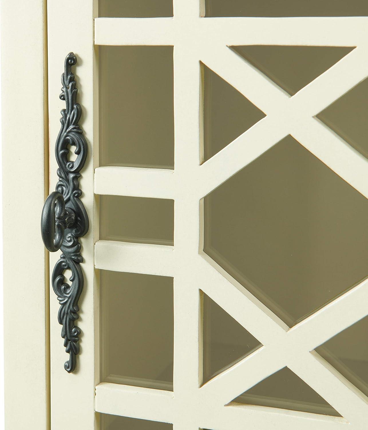 Chairside Table with 1 Drawer and 1 Trellis Door, Antique White- Saltoro Sherpi