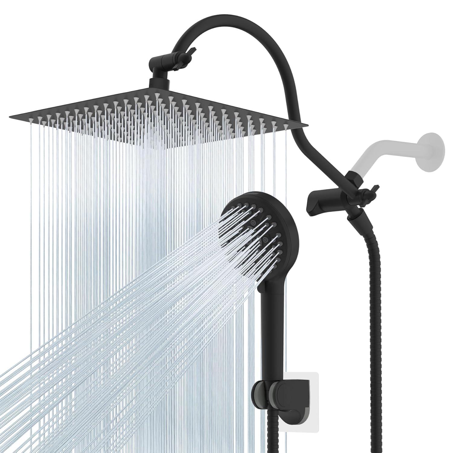 Hibbent Dual Shower Head Combo with Metal 8 Inch High Pressure Rainfall Shower Head  and Handheld Shower SCW01-HS070-SS080-CP