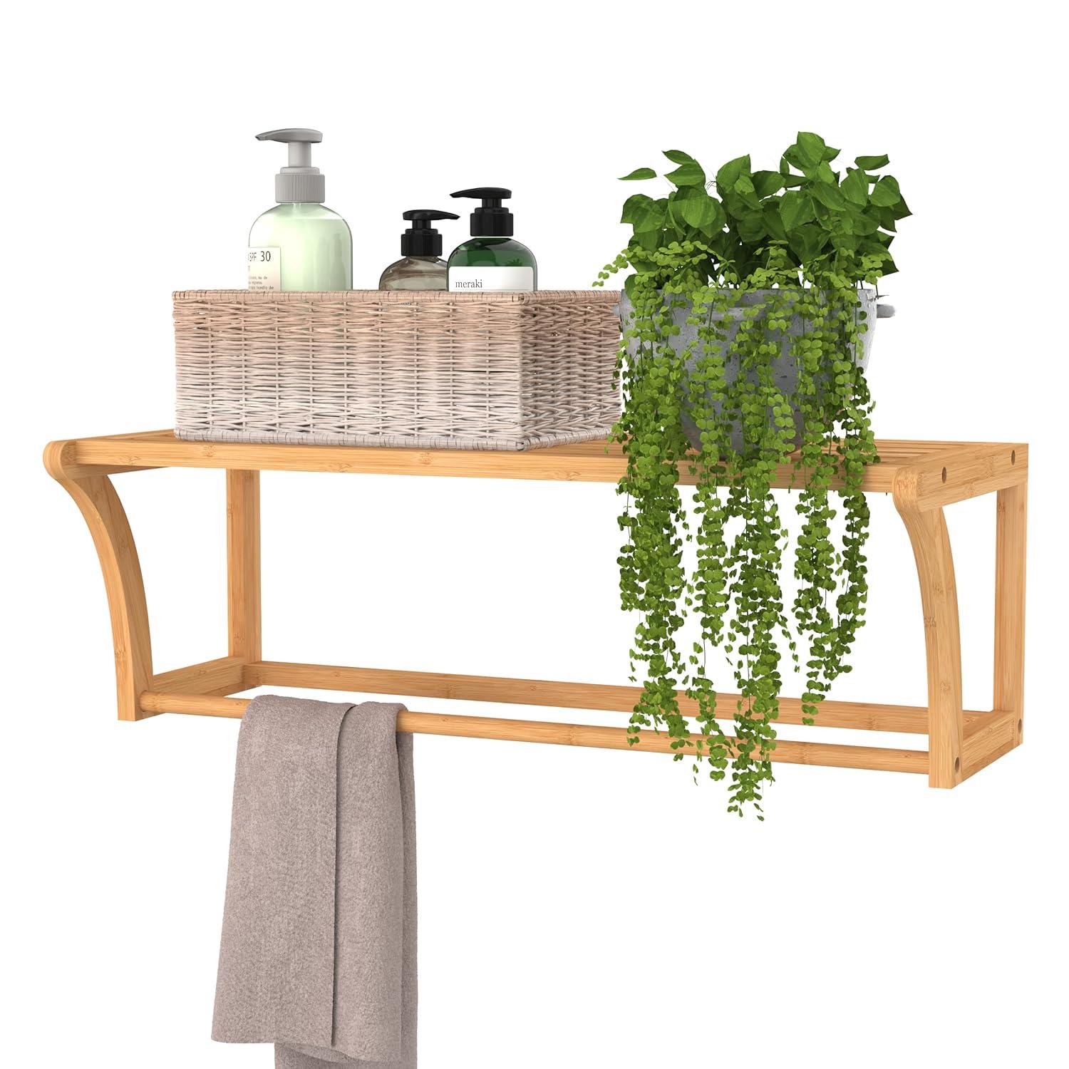 ClosetMaid Bamboo Solid Wood Accent Shelf with Towel Bar
