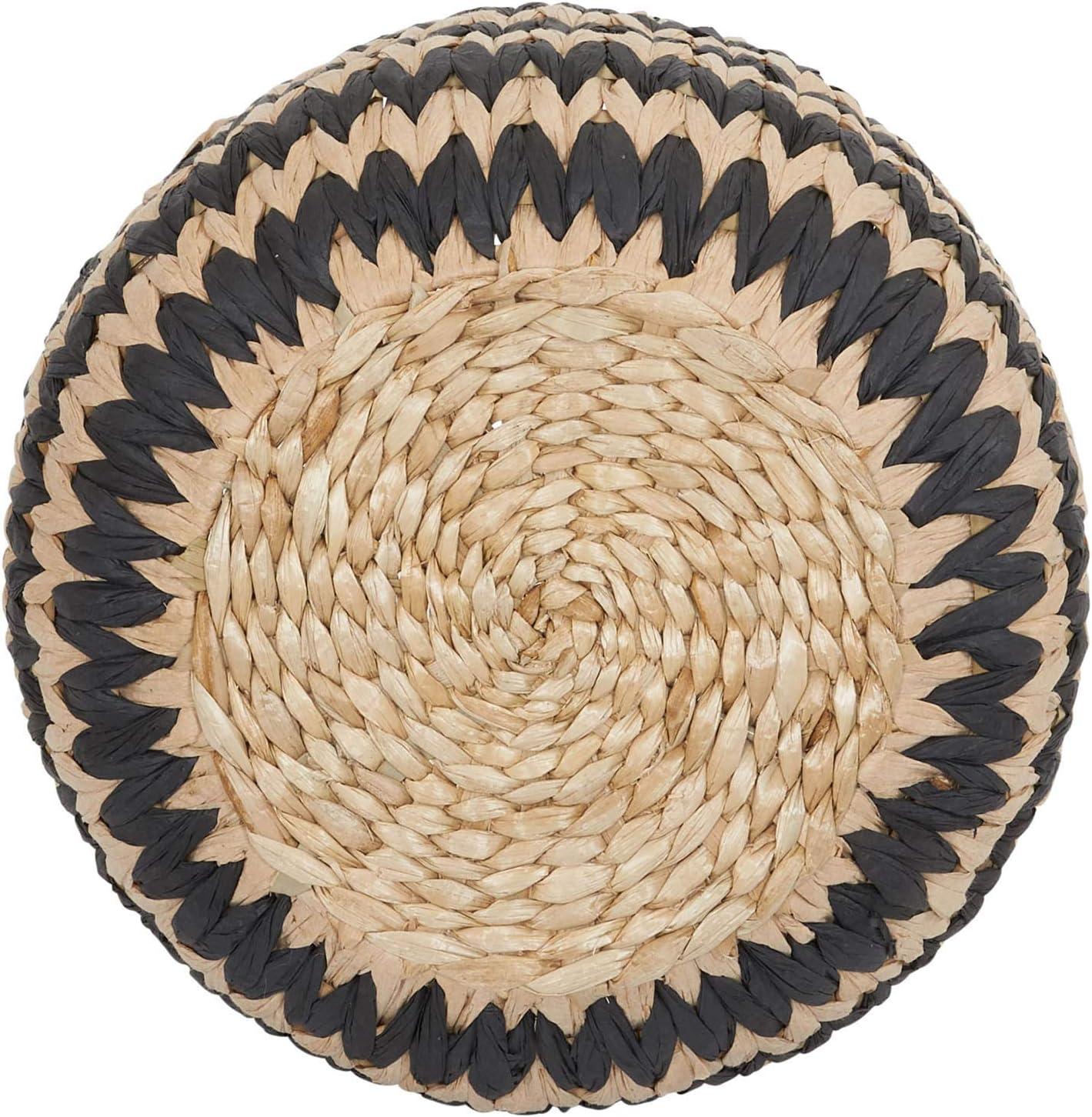 Household Essentials Set of 2 Flame Stitch Baskets Cattail and Paper Fibers: Handwoven Round Black Decorative Storage