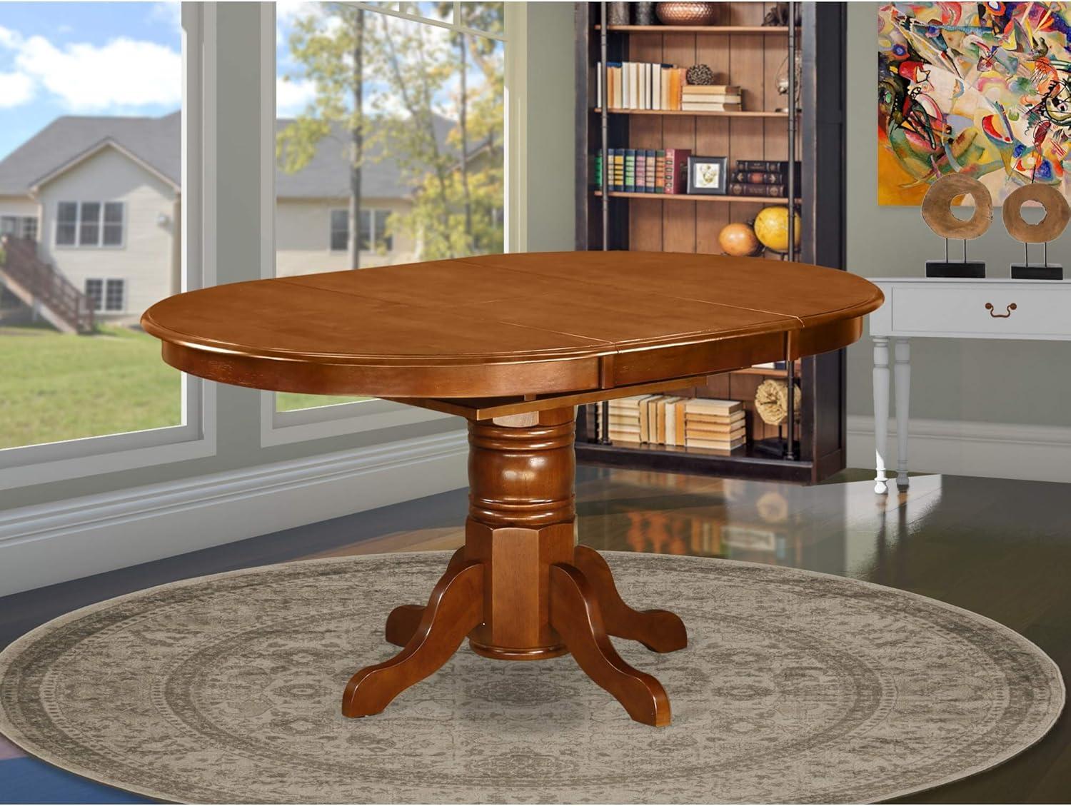 East West Furniture Avon Oval Wood Butterfly Leaf Dining Table in Saddle Brown