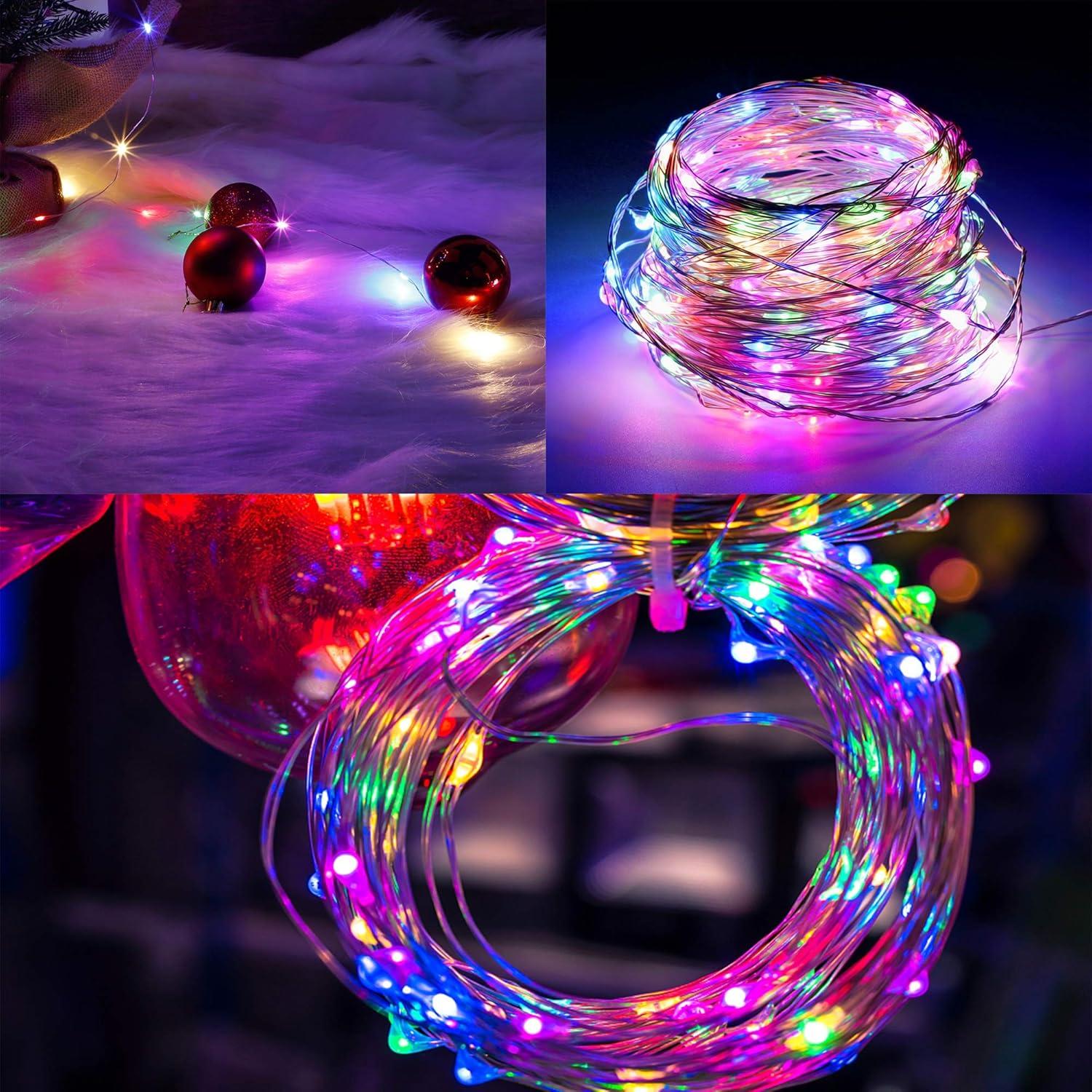 Twinkle Star 200 LED 66ft Christmas Fairy String Lights USB & Adapter Powered, Dimmable Starry Silver Wire Light Indoor Outdoor Bedroom Wedding Party Decoration, Multicolor