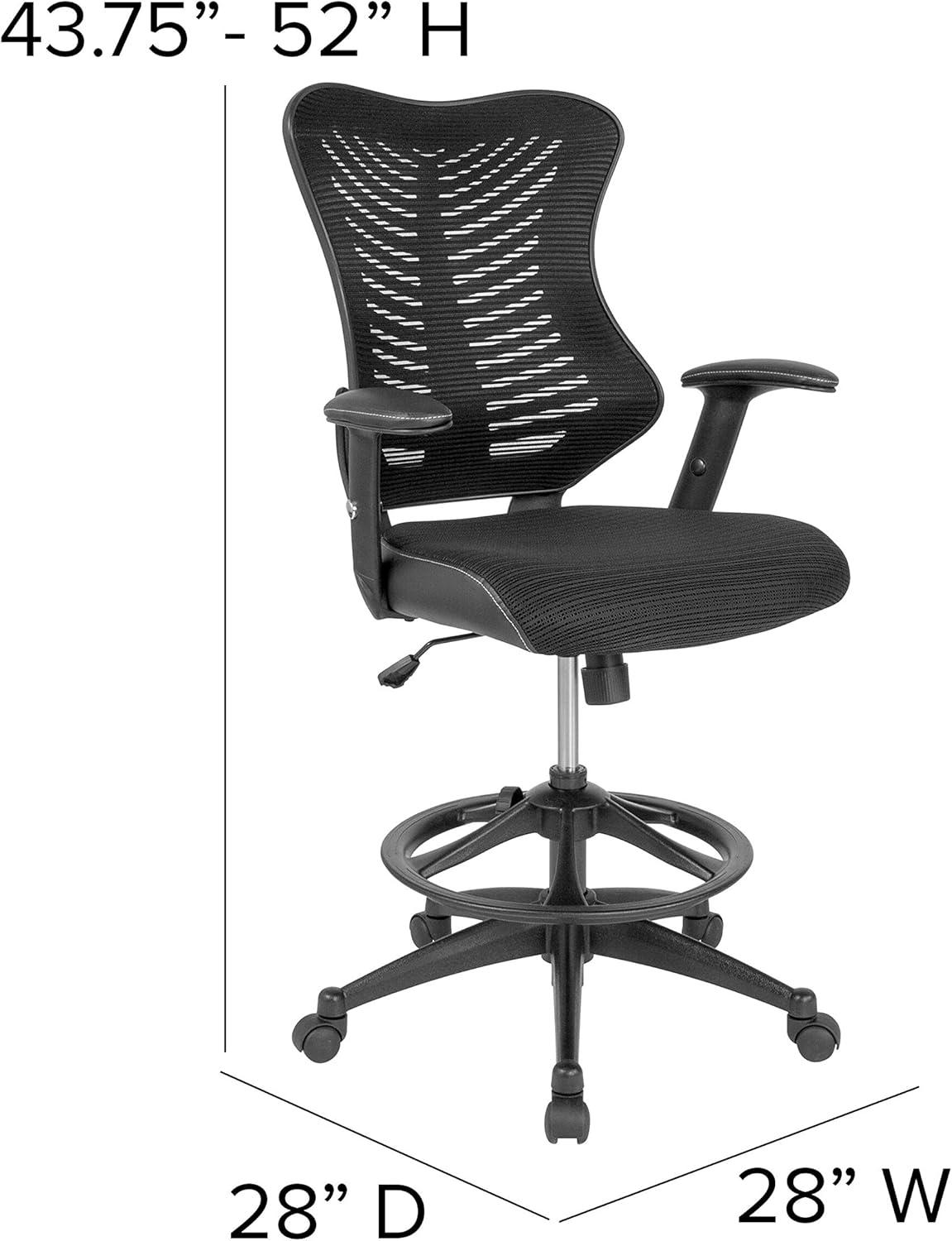 Flash Furniture Haynie High Back Mesh Drafting Chair with LeatherSoft Sides and Adjustable Arms