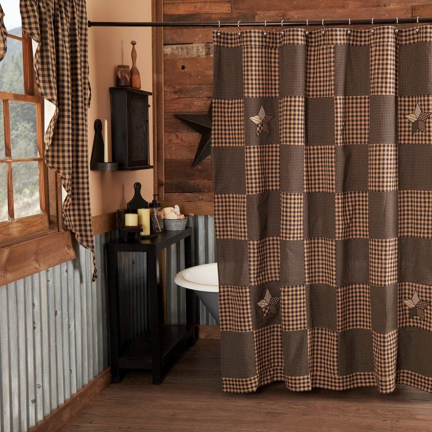 Farmhouse Star 72x72 Black and Tan Cotton Shower Curtain