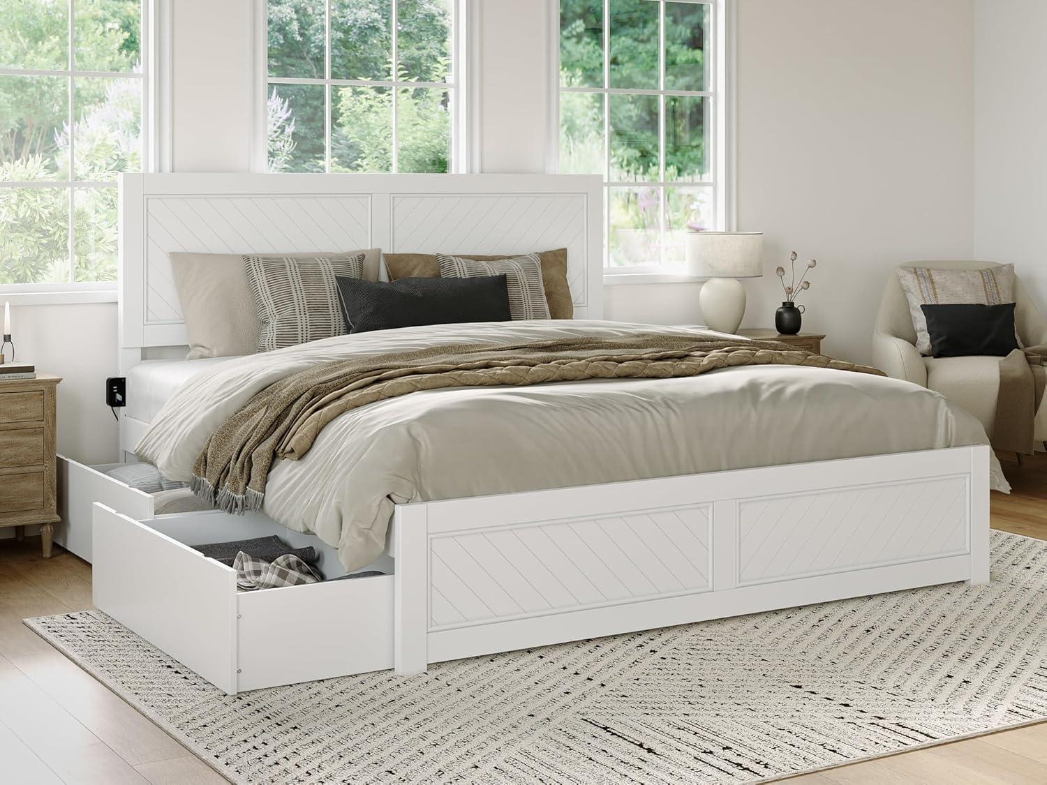 AFI Canyon White Solid Wood Platform Bed with Matching Footboard & Storage Drawers, King