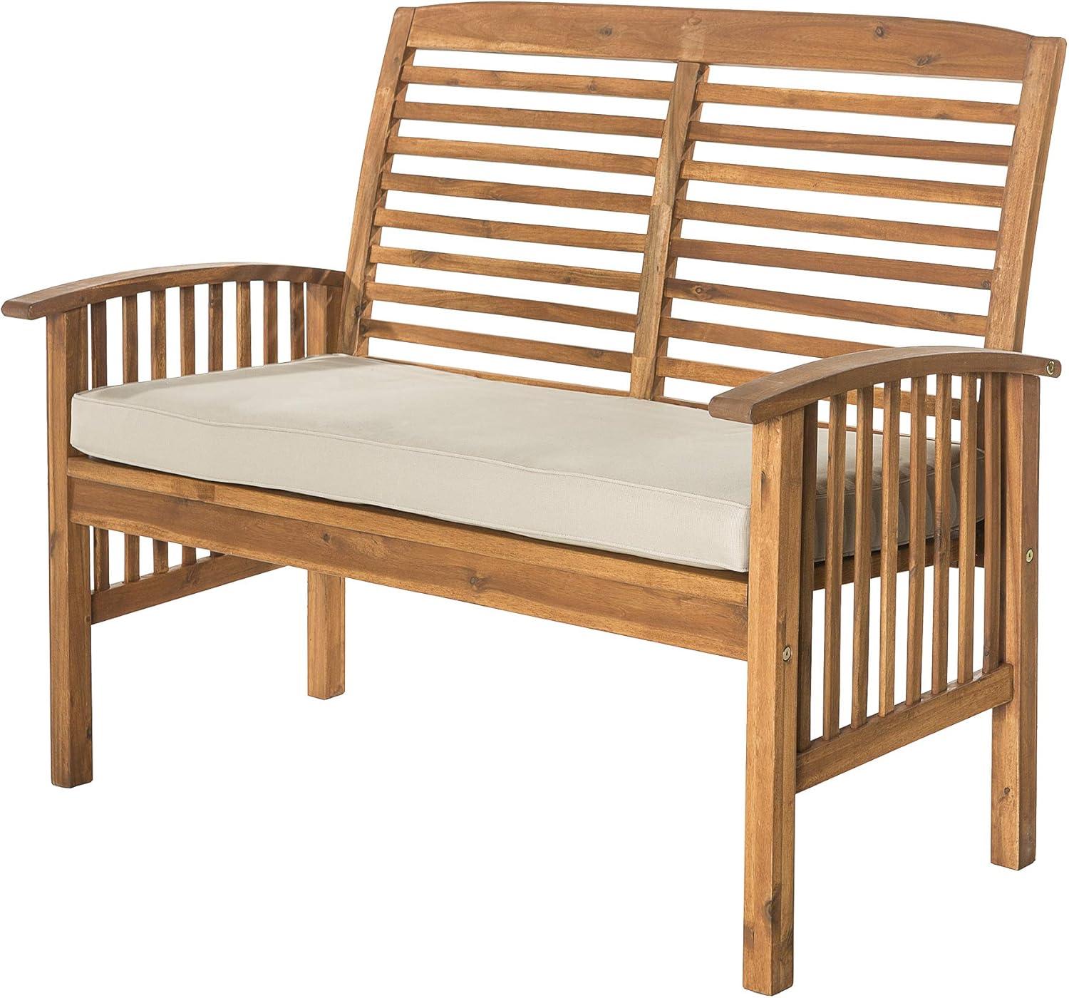 Traditional Acacia Wood Patio Loveseat with Cream Cushions