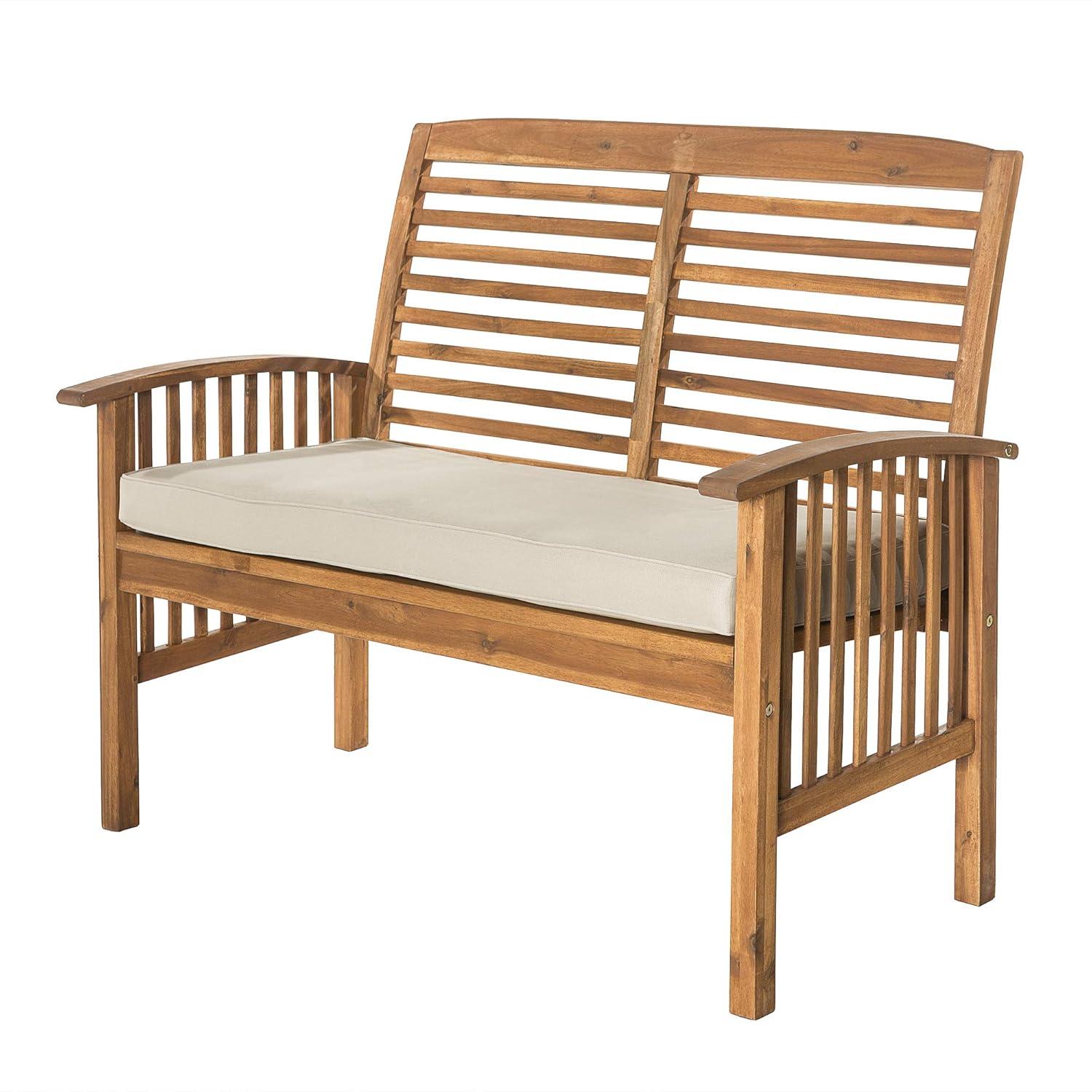 Traditional Acacia Wood Patio Loveseat with Cream Cushions