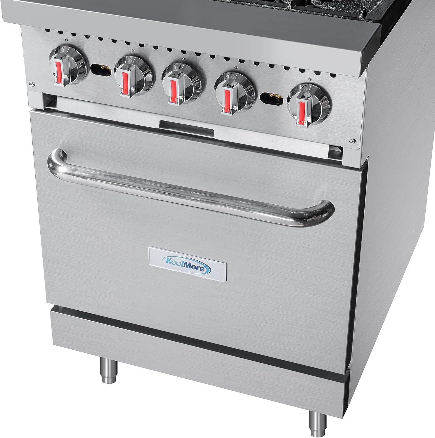 KoolMore 24 in. 4 Burner Commercial Natural Gas Range with Oven in Stainless-Steel (KM-CR24-NG)