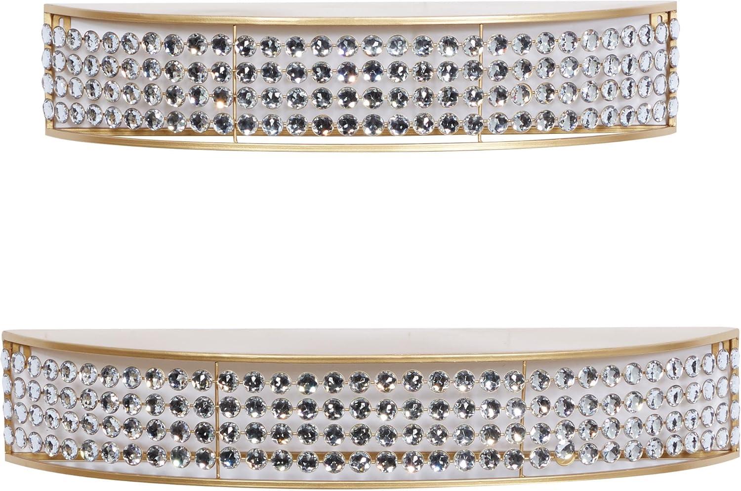 DecMode 5", 5"H Half-Moon 2-Tier Gold Wall Shelf with Crystal Embellishments (2 Count)
