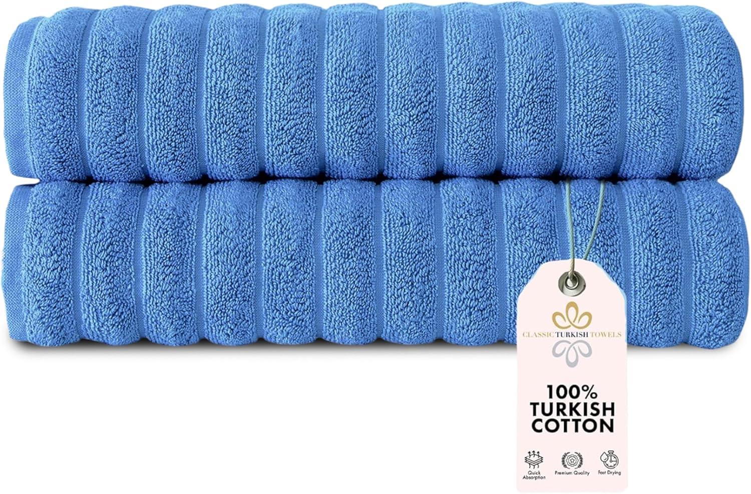 Classic Turkish Towels CTT Premium 2 Pack Bath Towels Set, Made with 100% Turkish Cotton, Spa & Hotel, Quick Drying Towels, Absorbent & Comfy | 27"x54" (Blue)