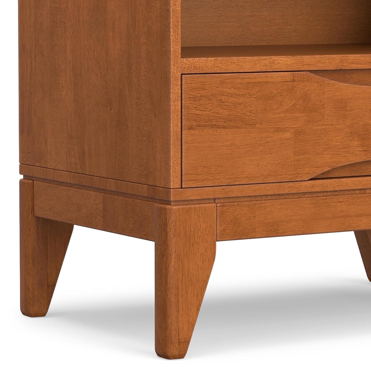 Simpli Home Harper 24"W Solid Hardwood 4 Shelf Mid-Century Modern Bookcase with Drawer and Adjustable Shelves