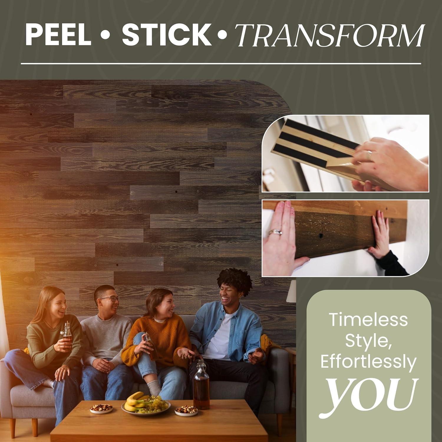 TIMBERCHiC Barnwood Textured Wall Planks - Made in USA, Peel-and-Stick Panels for Interior Decor, DIY Accent Wall Panels, Blackened (4" x 10 Sq Ft)