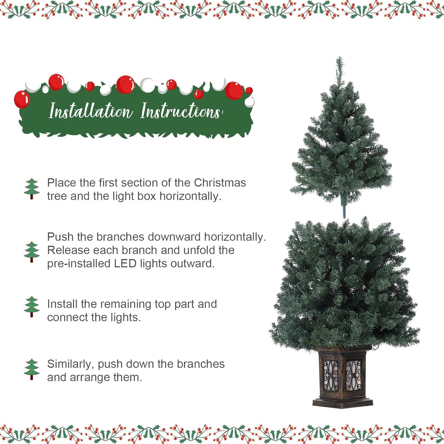 FOLDLIFE 4.5ft Artificial Fiber Optic Christmas Tree with 300 LED Lights and 8 Lighting Modes, Pre-Lit Christmas Tree with Metal Hinges and Antique Urn Base