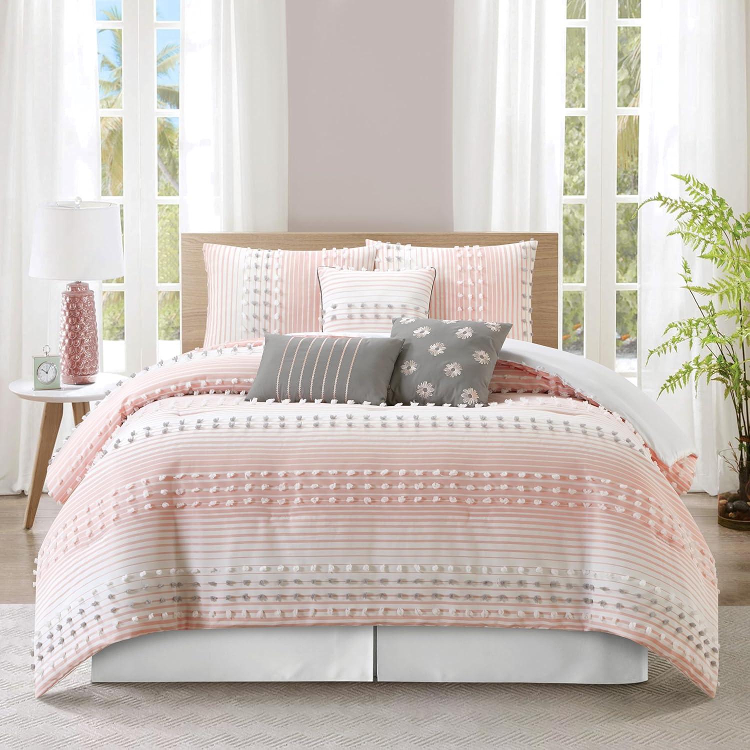 Clarion Pink 7 Piece Chic Striped Comforter Set