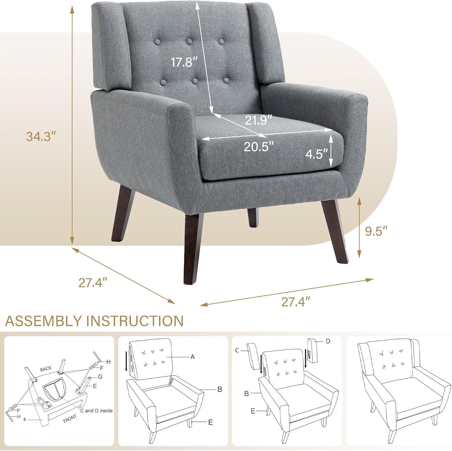 UIXE 2PCS Velvet Accent Chair, Modern Upholstered Arm Chair for Living Room Bedroom Office Room (Gray)