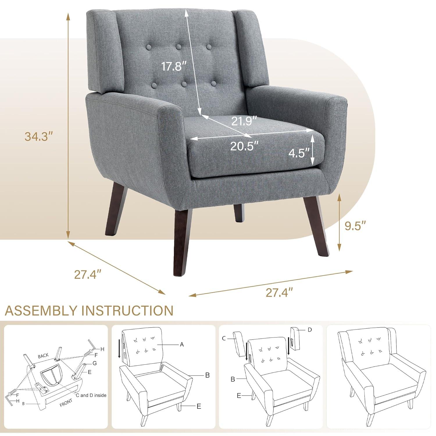 UIXE 2PCS Velvet Accent Chair, Modern Upholstered Arm Chair for Living Room Bedroom Office Room (Gray)