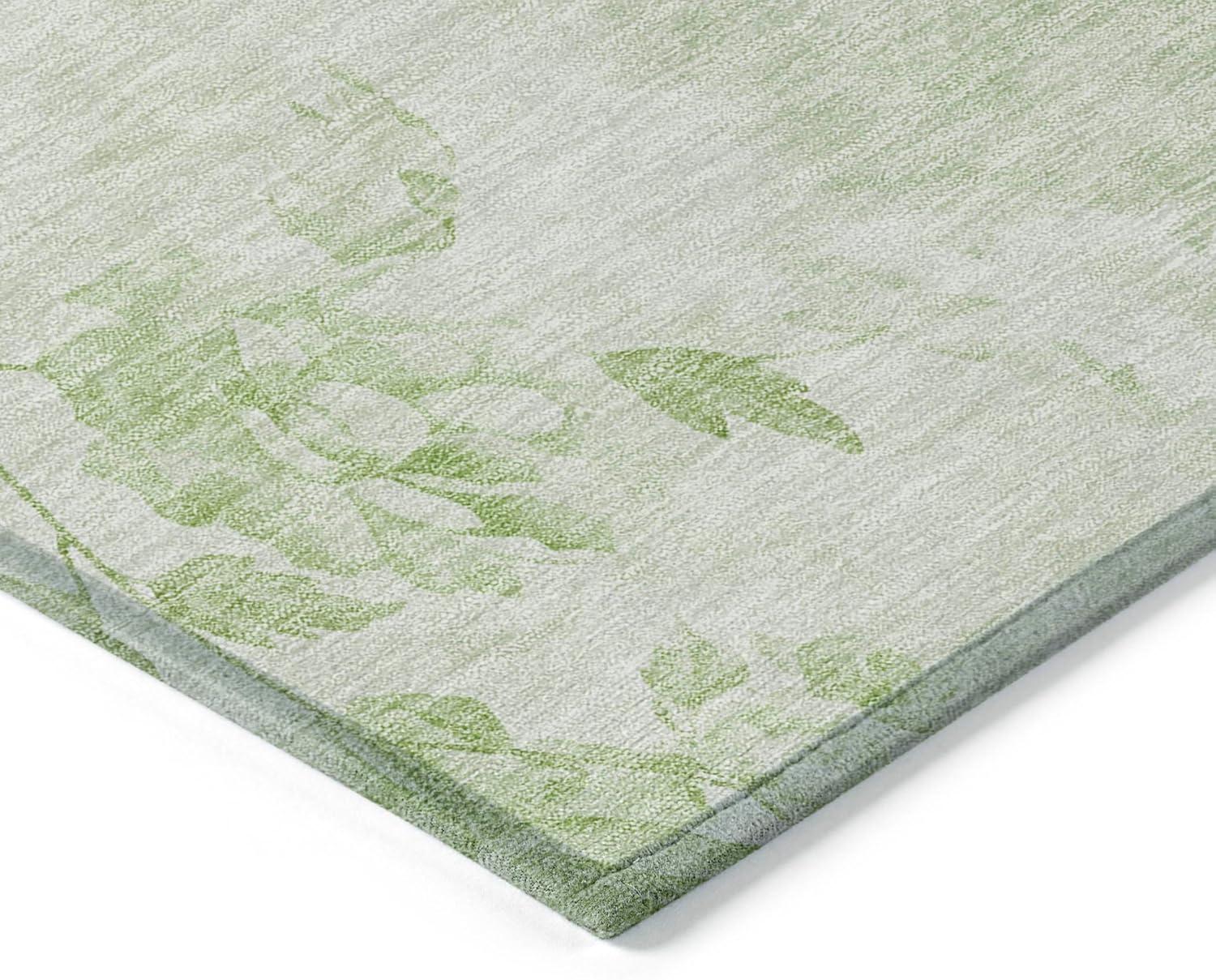 Aloe Green Floral Synthetic 8' x 10' Washable Area Rug