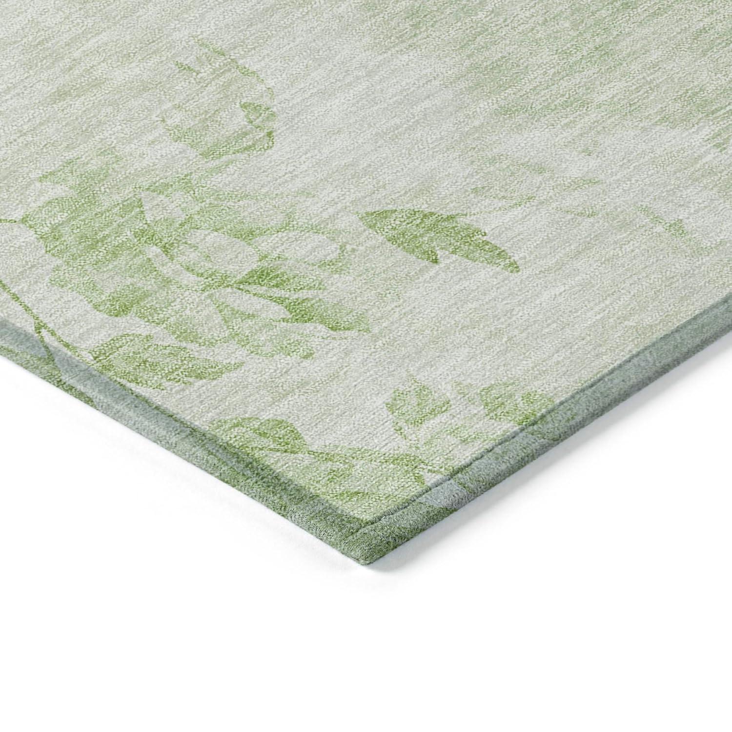 Aloe Green Floral Synthetic 8' x 10' Washable Area Rug