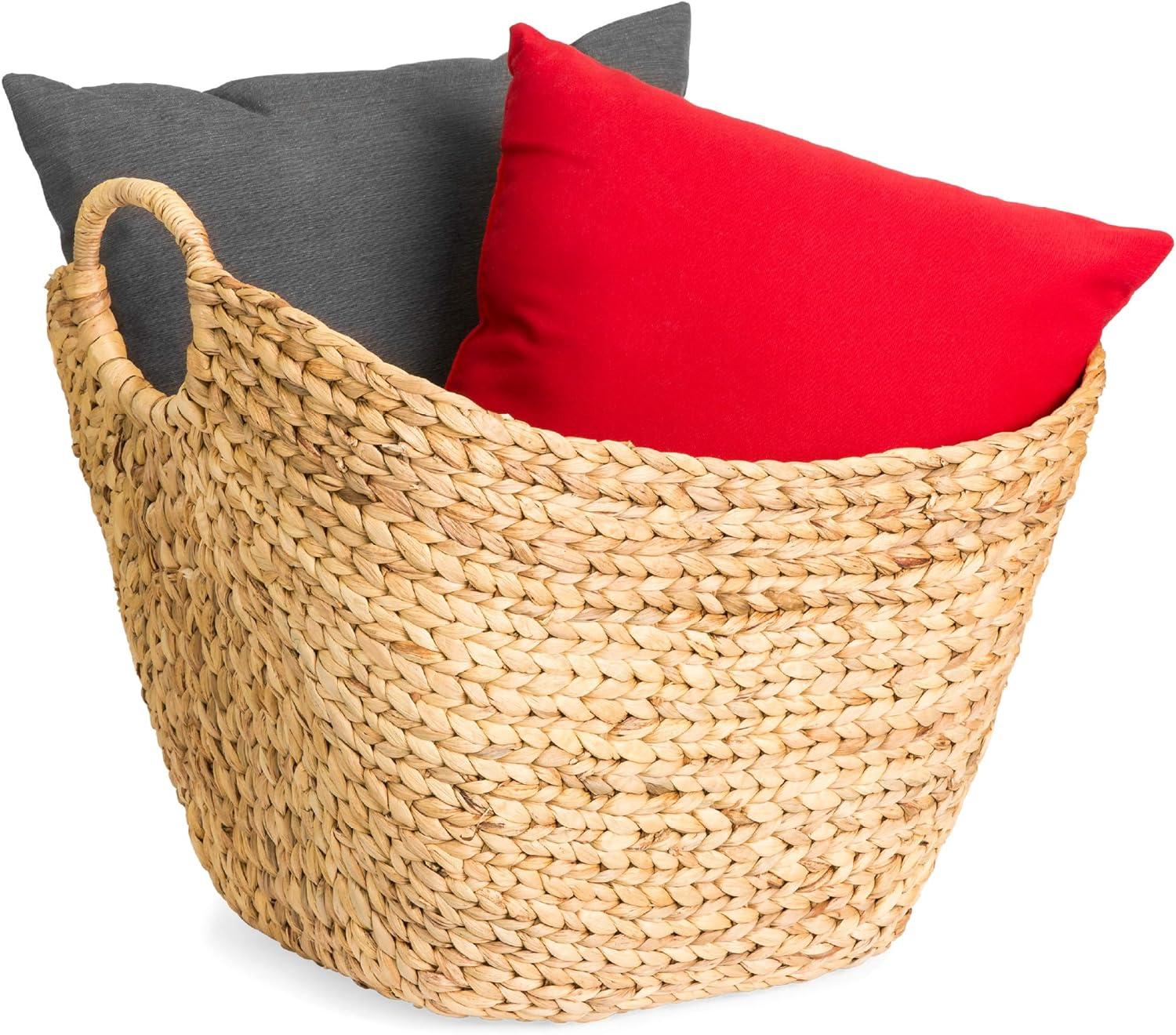 Large Vintage Laundry Basket Multipurpose Hyacinth  Basket  Handwoven French-Style Organizer Tote for Bedroom  Living Room  Bathroom  w/Handles - Natural