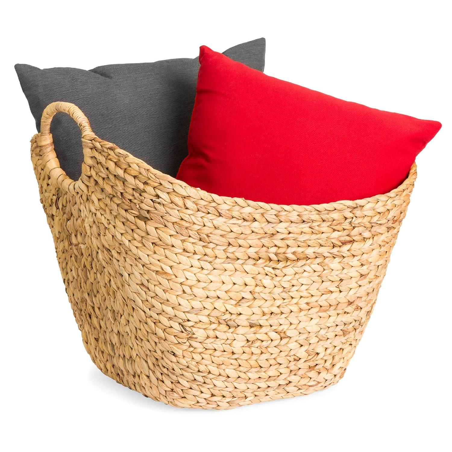 Large Vintage Laundry Basket Multipurpose Hyacinth  Basket  Handwoven French-Style Organizer Tote for Bedroom  Living Room  Bathroom  w/Handles - Natural
