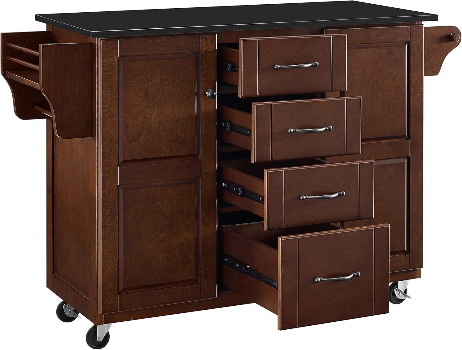 35.25 x 51.5 x 18 in. Eleanor Black Granite Top Kitchen Cart - Mahogany