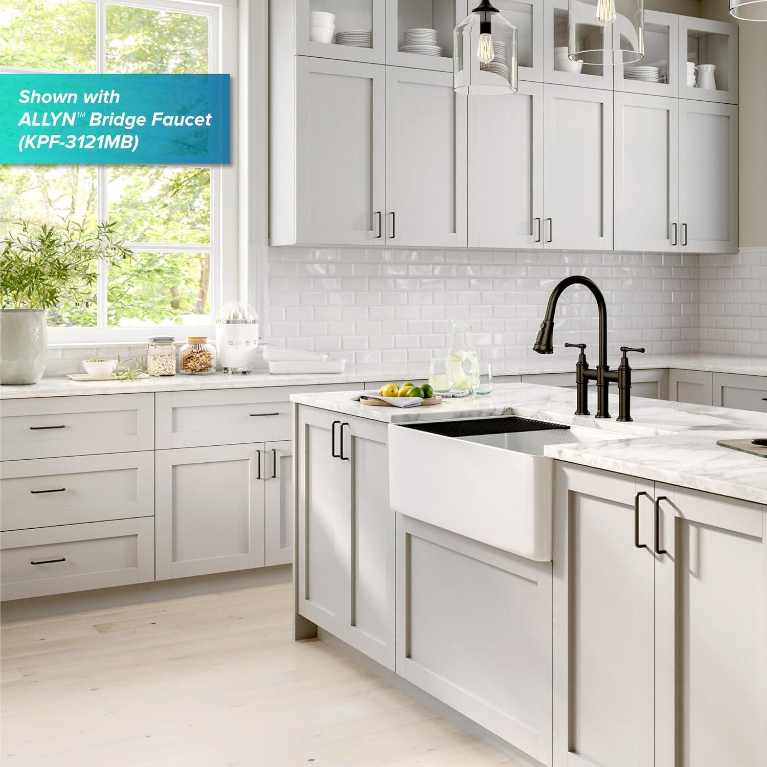 KRAUS Turino™ Workstation 33" L Farmhouse Reversible Apron Front Fireclay Single Bowl Kitchen Sink