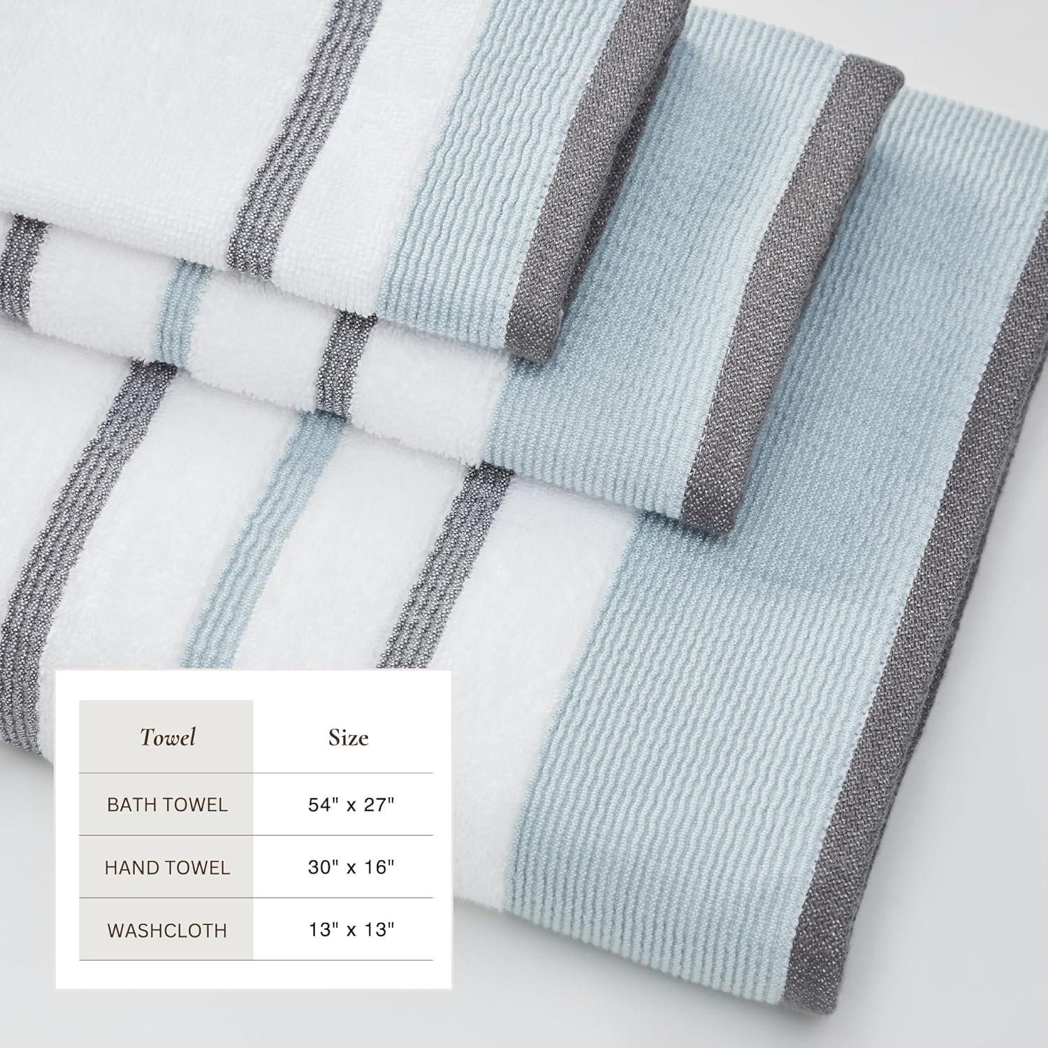Combed Cotton Decorative Quick-Dry Towel Set (6 Piece Set, Eucalyptus / Grey)
