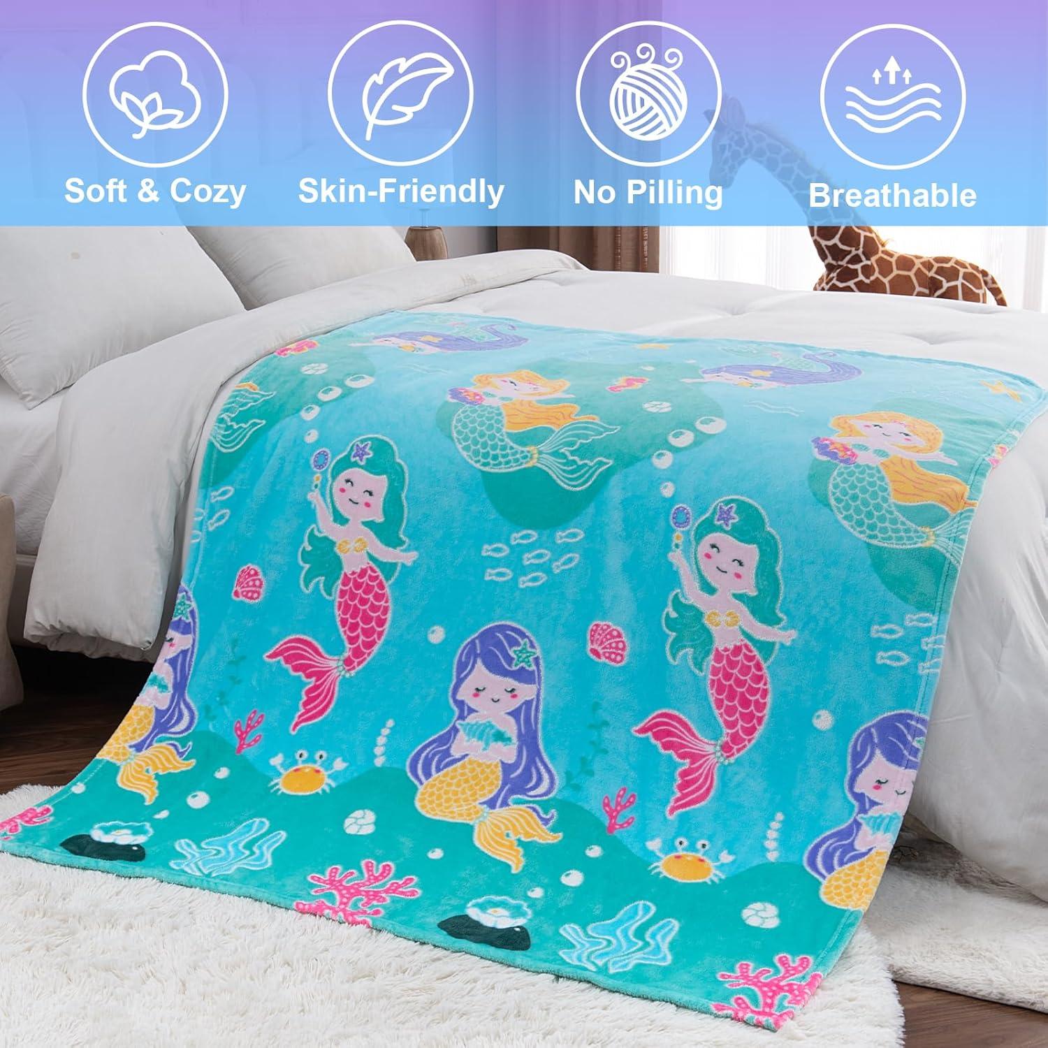 Glow in the Dark Mermaid Polyester Throw Blanket 50" x 60"