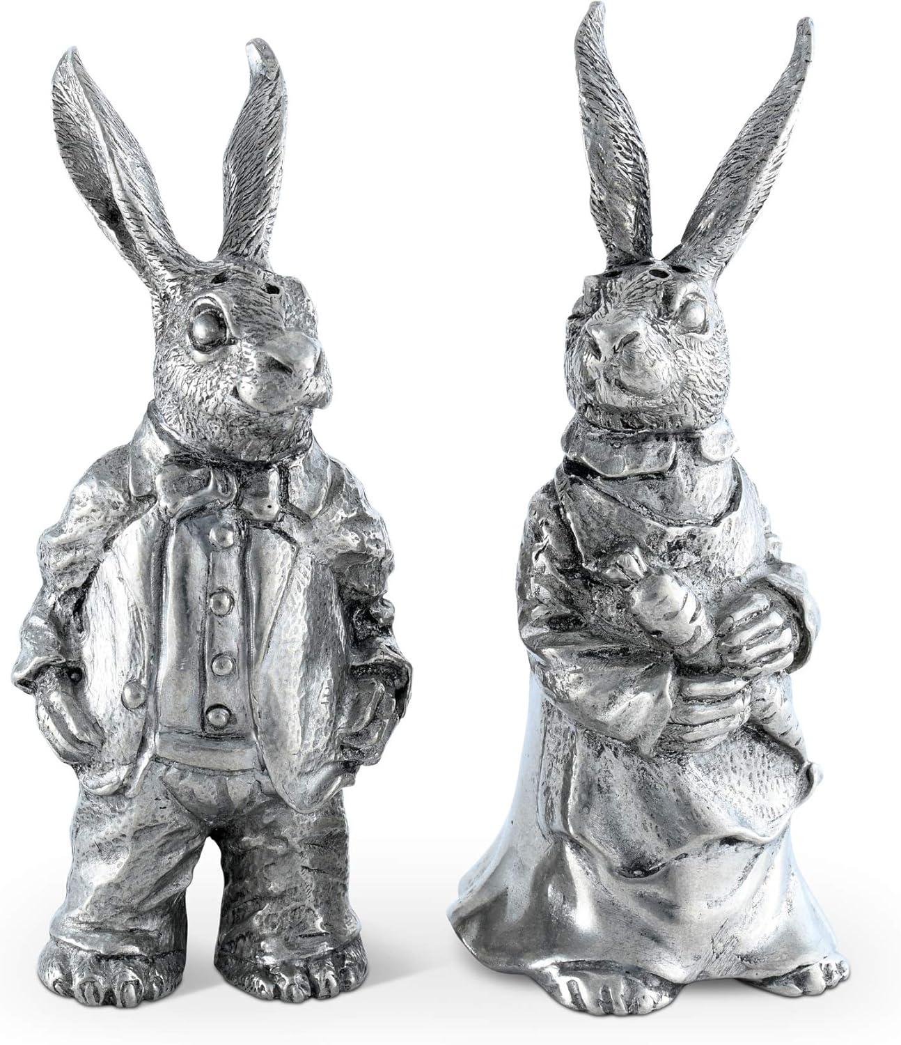 Vagabond House Garden Friends Easter Pewter Dressed Rabbits Salt and Pepper Shakers Set